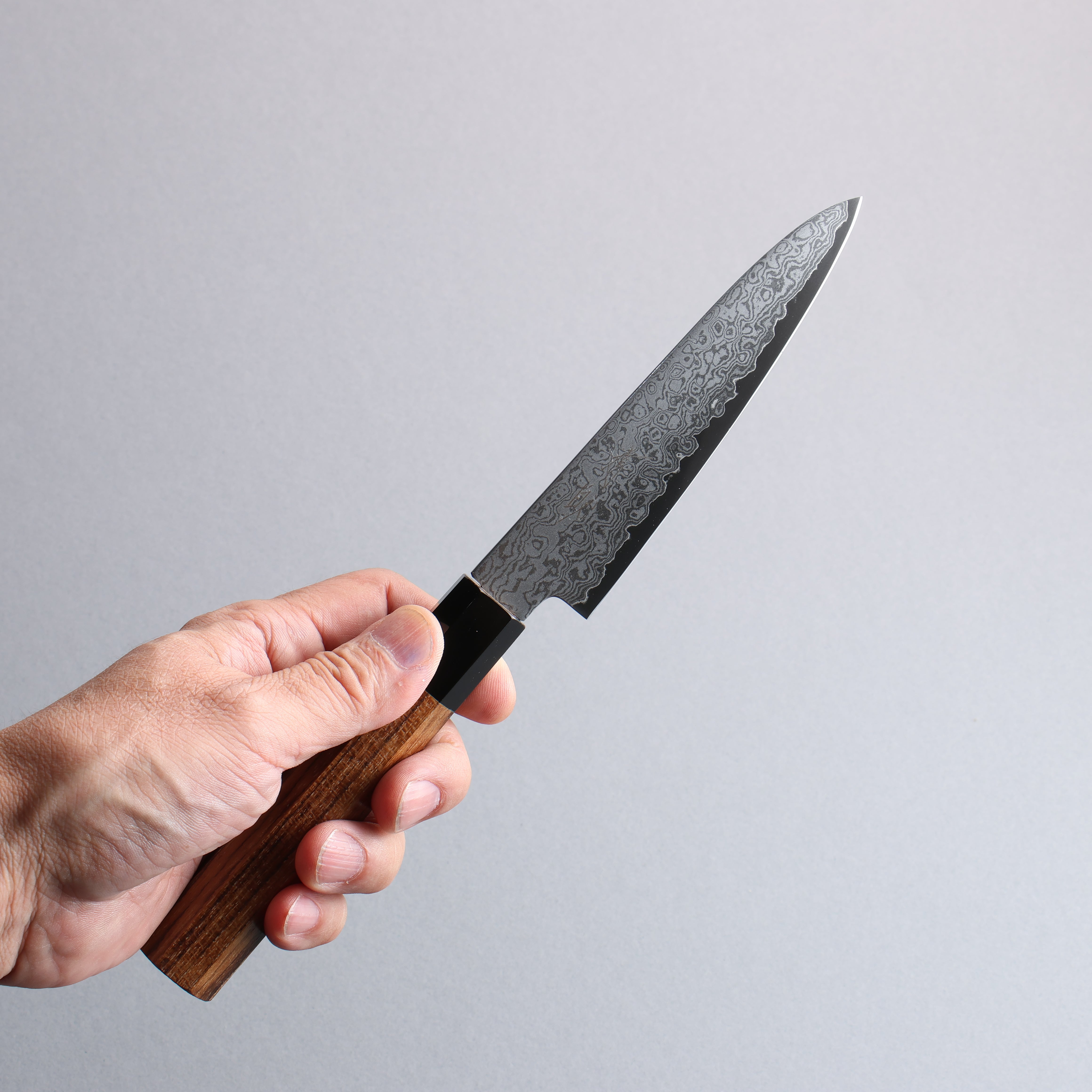 Seisuke VG10 Damascus Petty-Utility 120mm Teak (ferrule: Black Water Buffalo Horn) Handle - Japanny - Best Japanese Knife