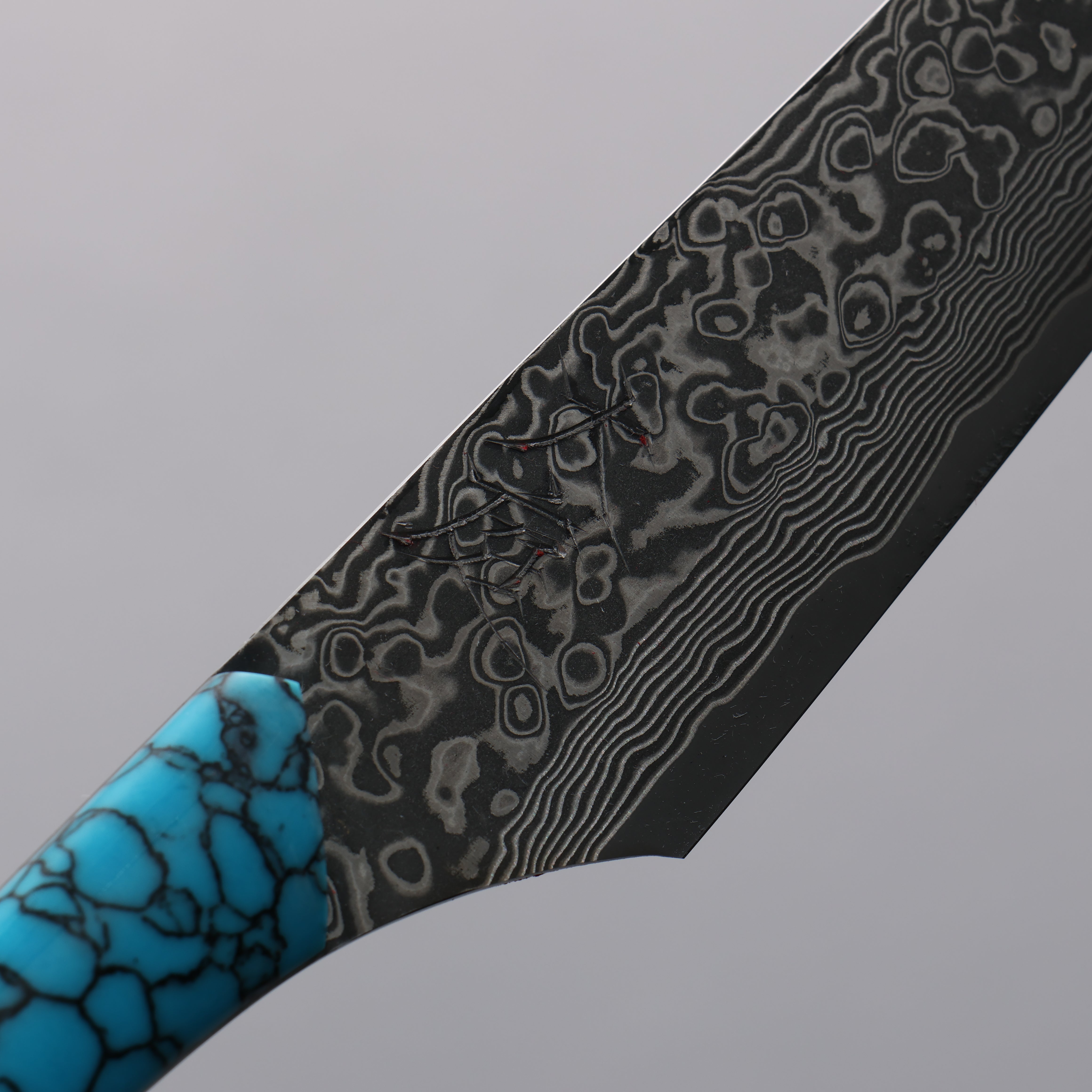 Yuma Oba VG10 Damascus Carving Knife & Fork Set 200mm Ironwood & turquoise Handle - Japanny - Best Japanese Knife