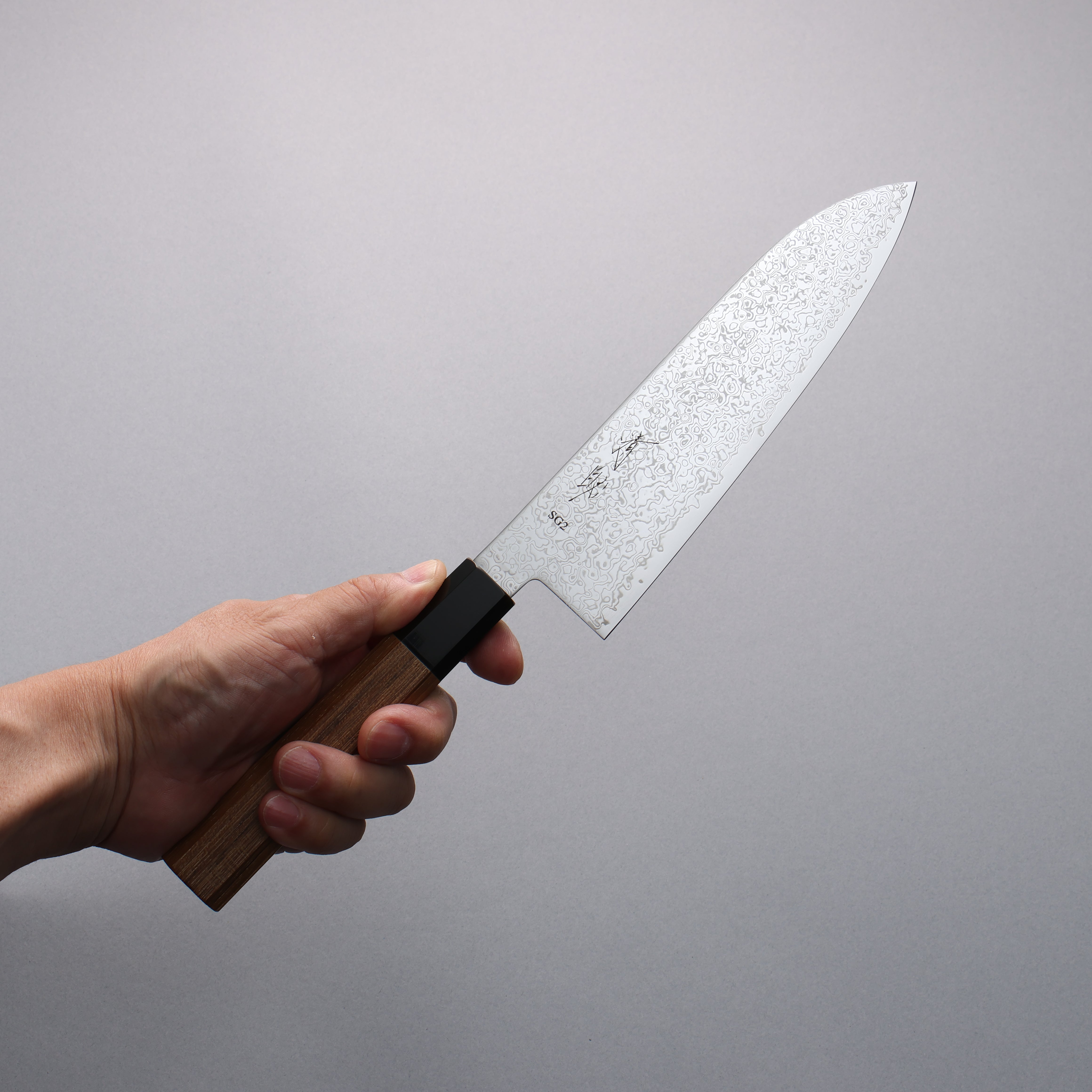 Seisuke SG2 Damascus Migaki Finished Santoku 180mm Teak (ferrule: Black Water Buffalo Horn) Handle - Japanny - Best Japanese Knife