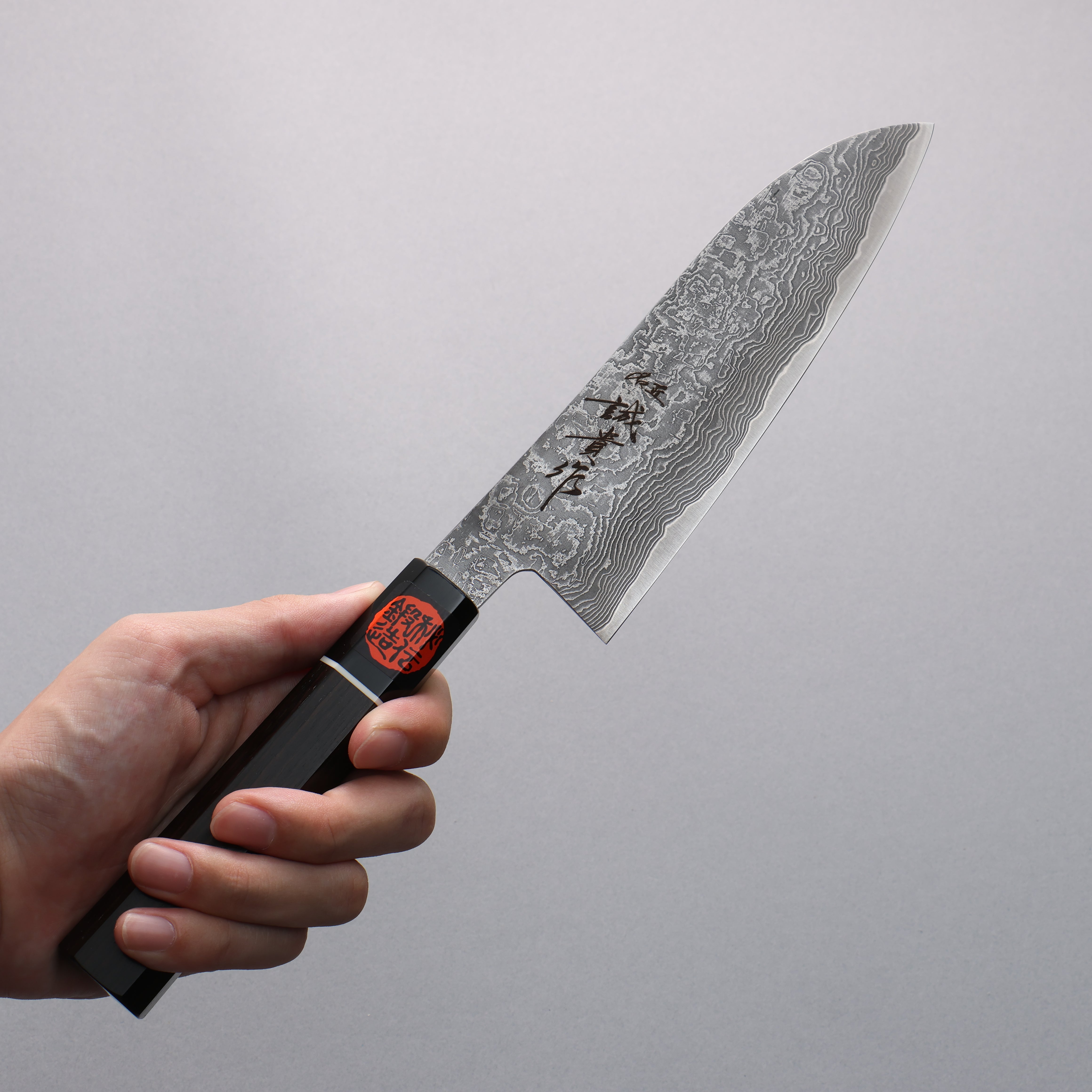 Shigeki Tanaka Habakiri SG2 Damascus Santoku 165mm Ebony Wood Handle - Japanny - Best Japanese Knife