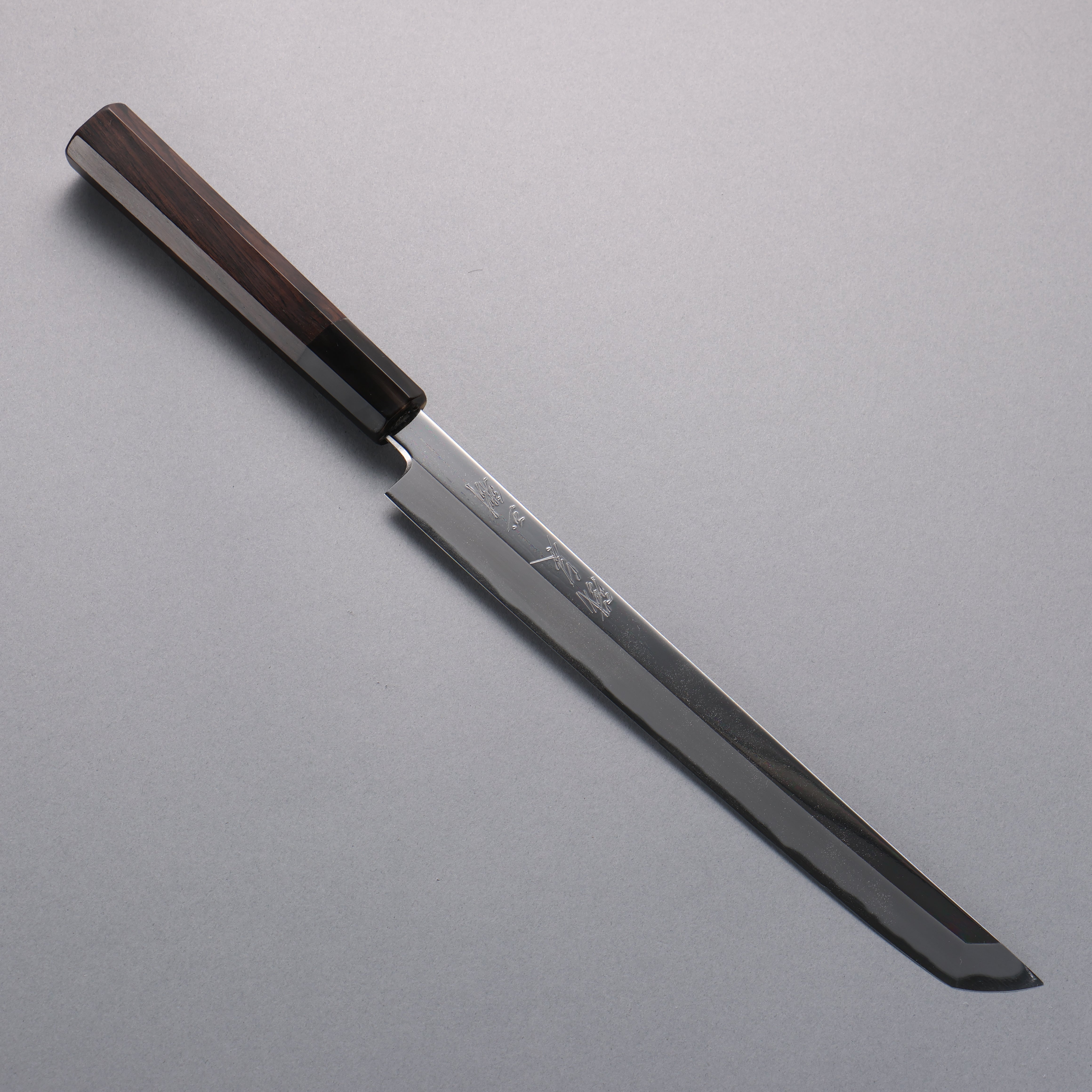 Tessen by Tanaka Tamahagane Mirrored Finish Sakimaru Yanagiba 240mm Ebony Wood Handle with Sheath - Japanny - Best Japanese Knife