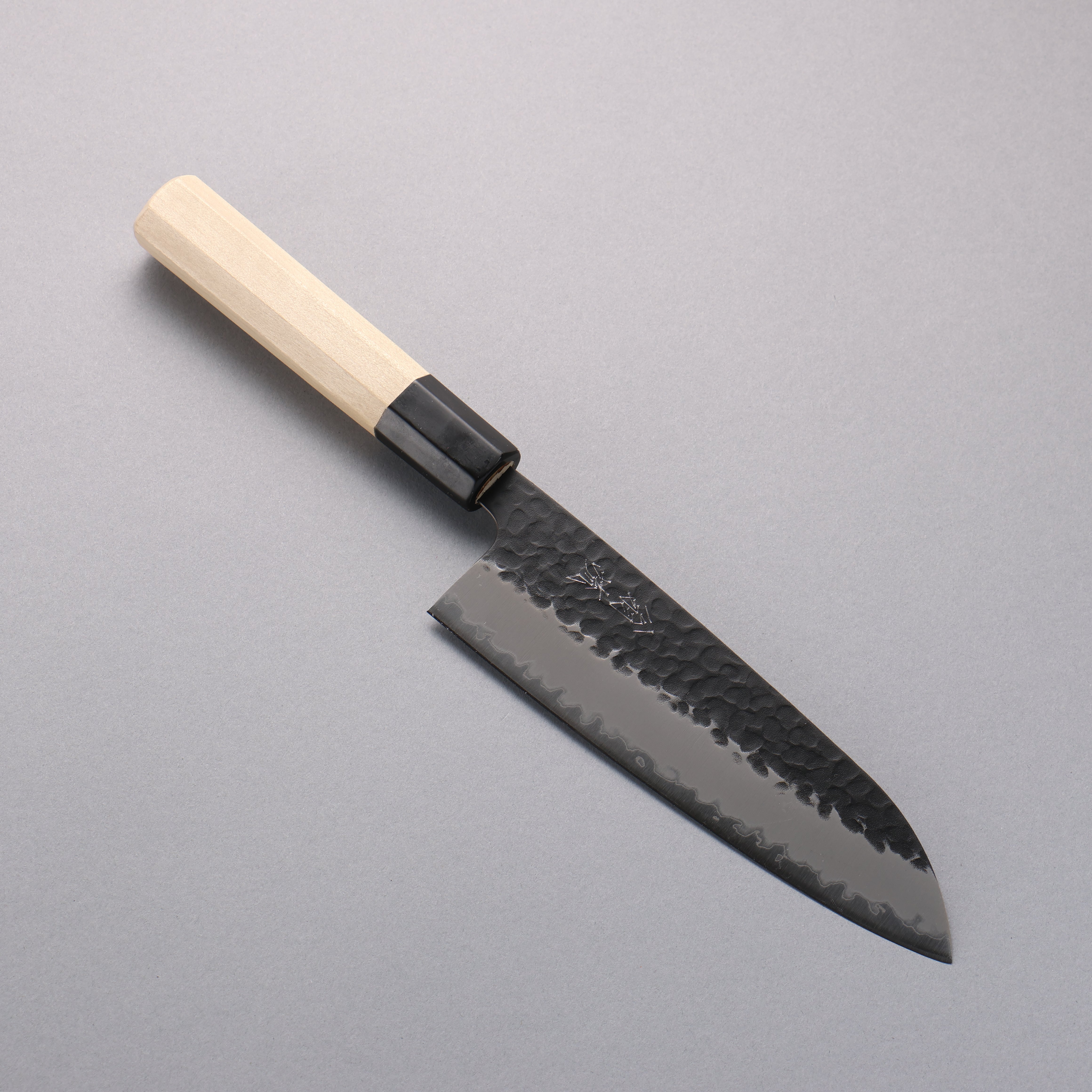 Oul Blue Super Hammered Black Finished Santoku 165mm Magnolia Handle - Japanny - Best Japanese Knife