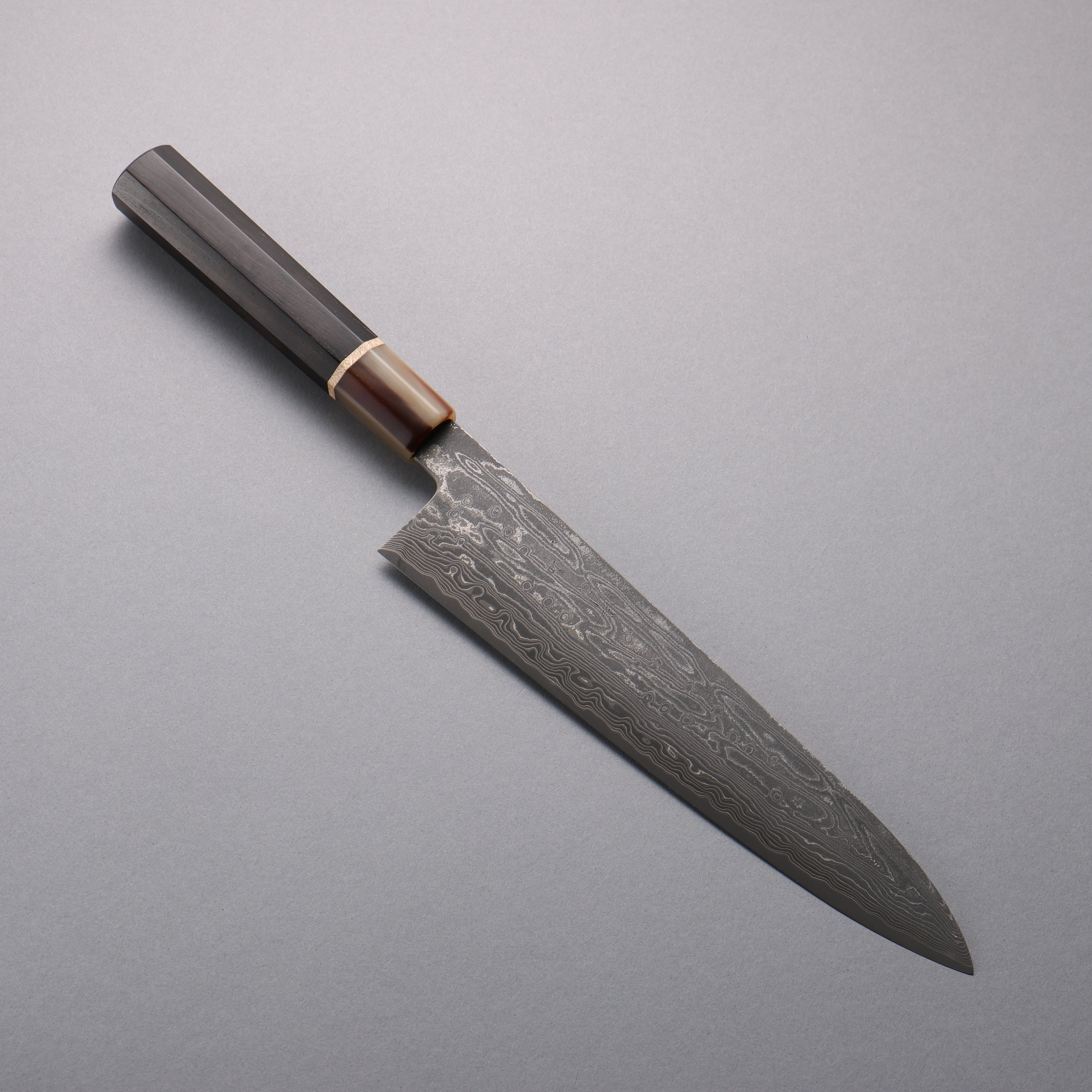 Seisuke SPG STRIX Black Damascus Gyuto 240mm Ebony (Maple Ring and Water Buffalo Ferrule) Handle - Japanny - Best Japanese Knife