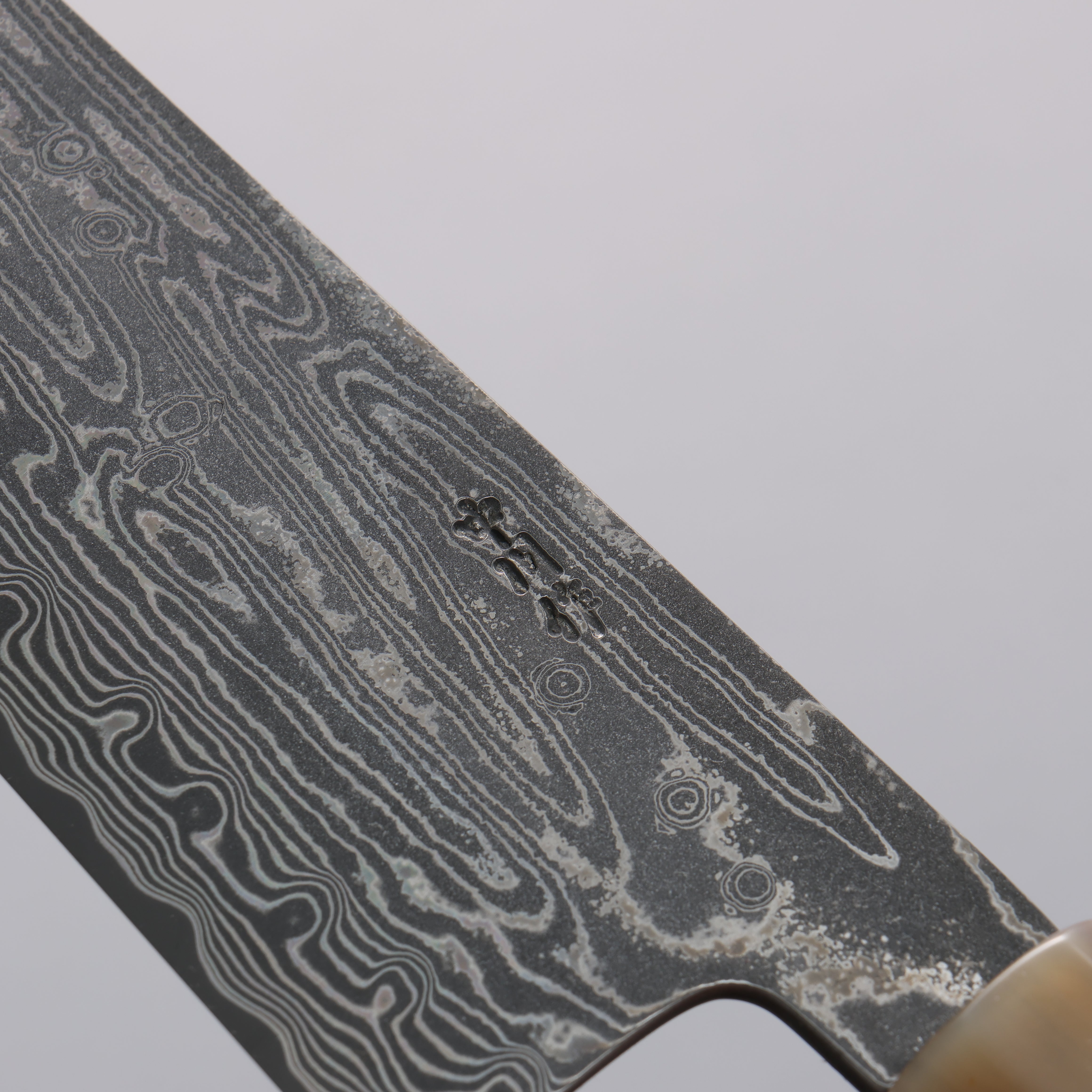 Seisuke SPG STRIX Black Damascus Gyuto 240mm Ebony (Maple Ring and Water Buffalo Ferrule) Handle - Japanny - Best Japanese Knife