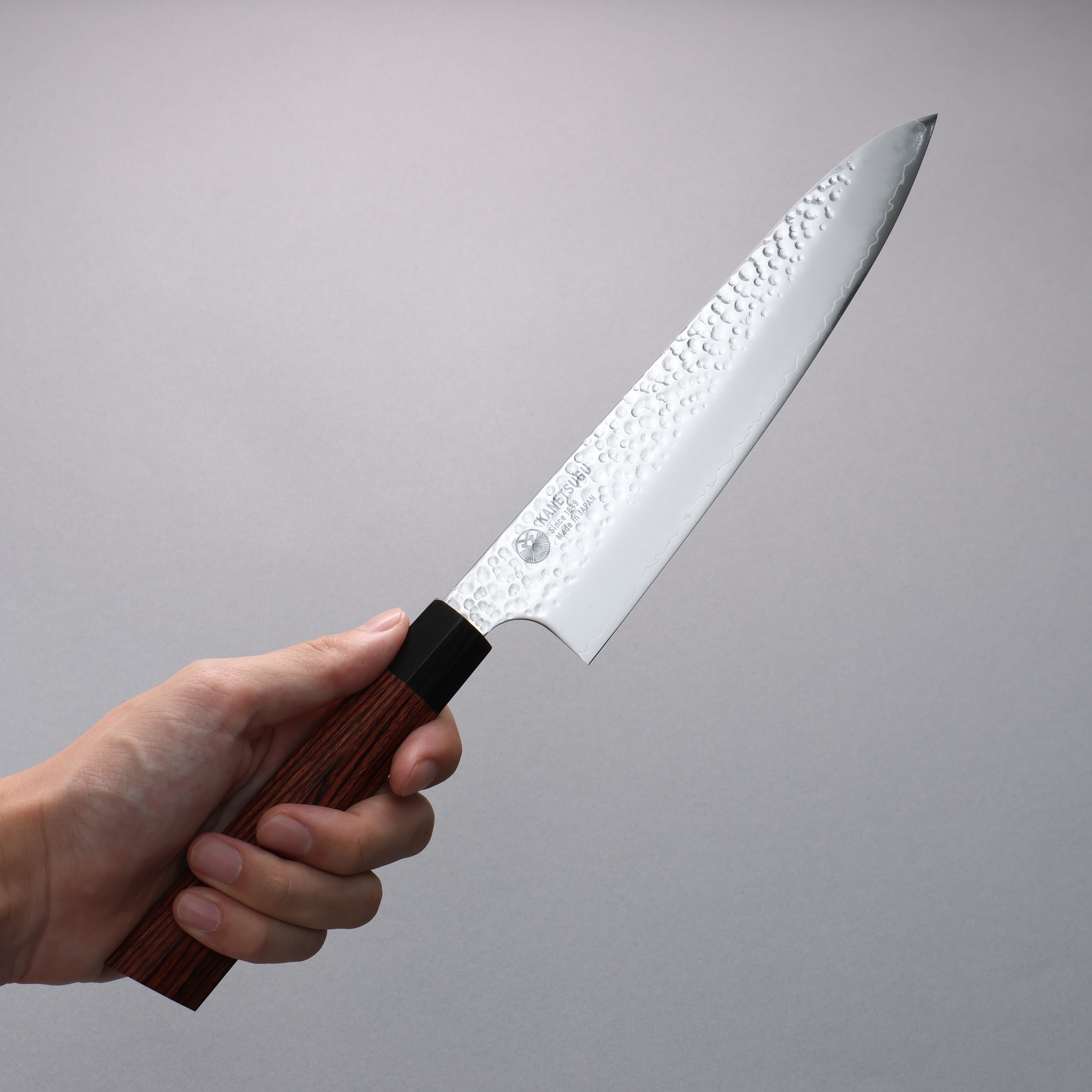 Seki Kanetsugu Heptagon Wood VG10 Hammered Migaki Finished Gyuto 200mm Pakka wood (heptagonal) Handle - Japanny - Best Japanese Knife