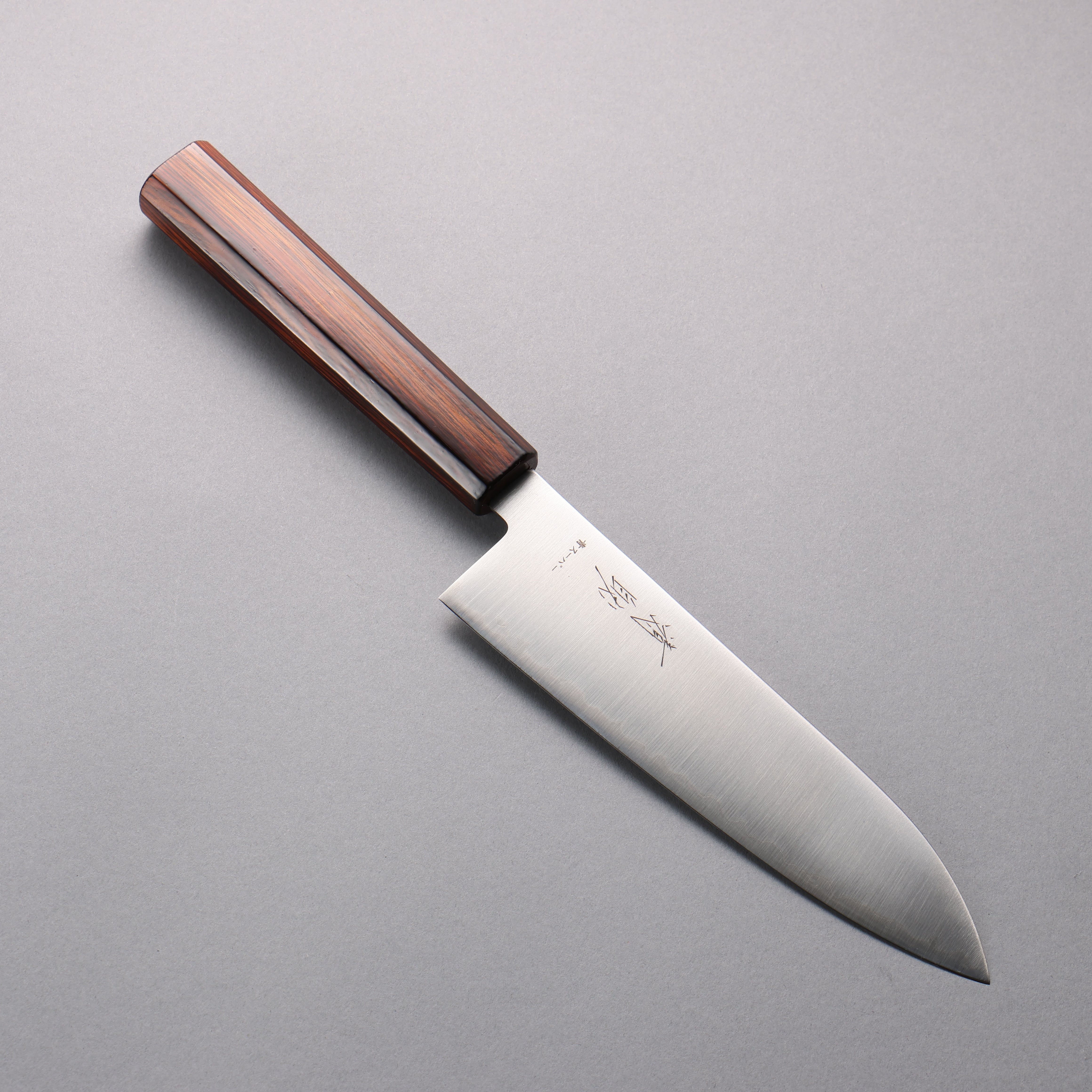 Seisuke Blue Super Migaki Polish Finish Santoku 180mm Burnt Wood Lacquered Handle - Japanny - Best Japanese Knife