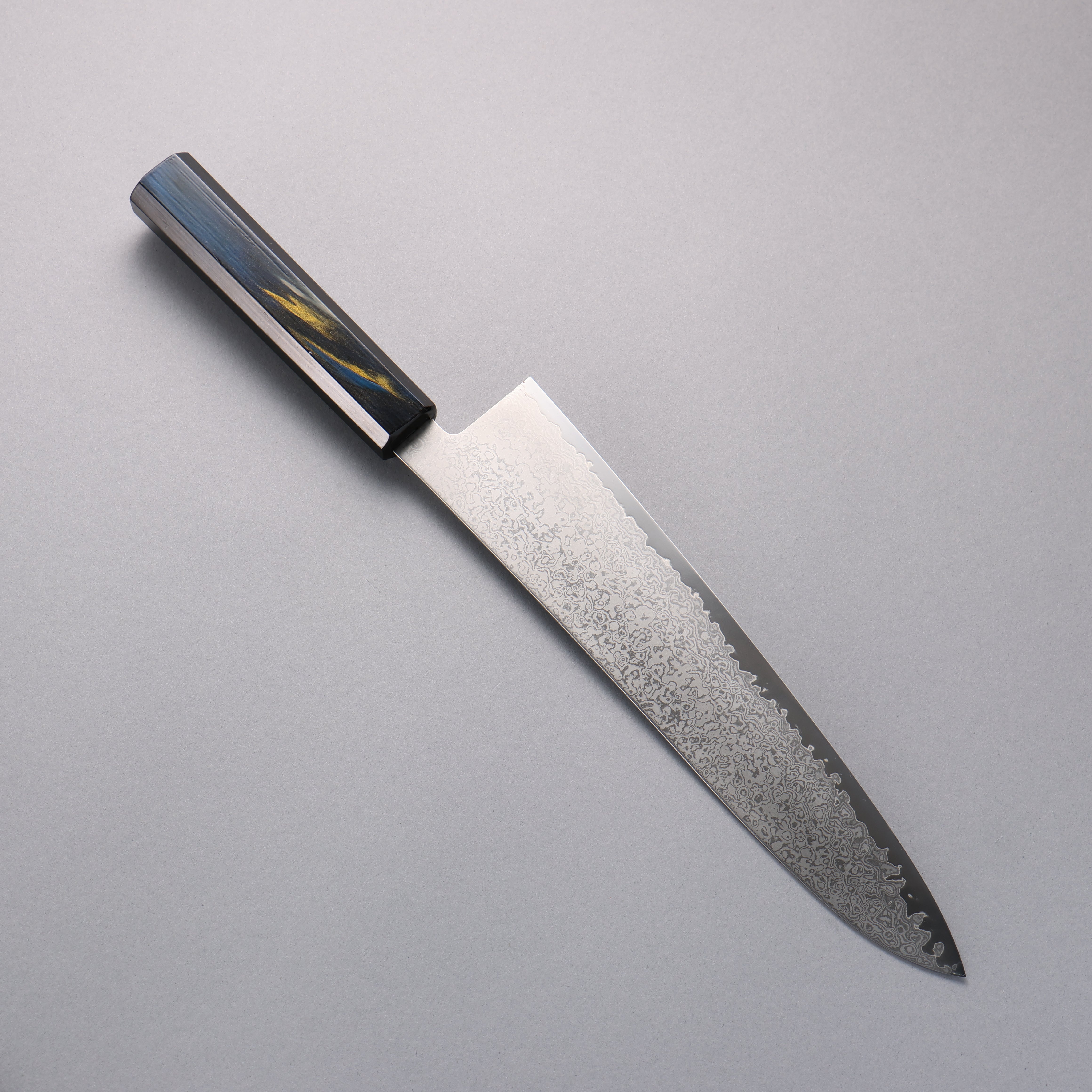 Kanjyo VG10 Damascus Gyuto 240mm Dark Blue and Gold Lacquered Handle - Japanny - Best Japanese Knife