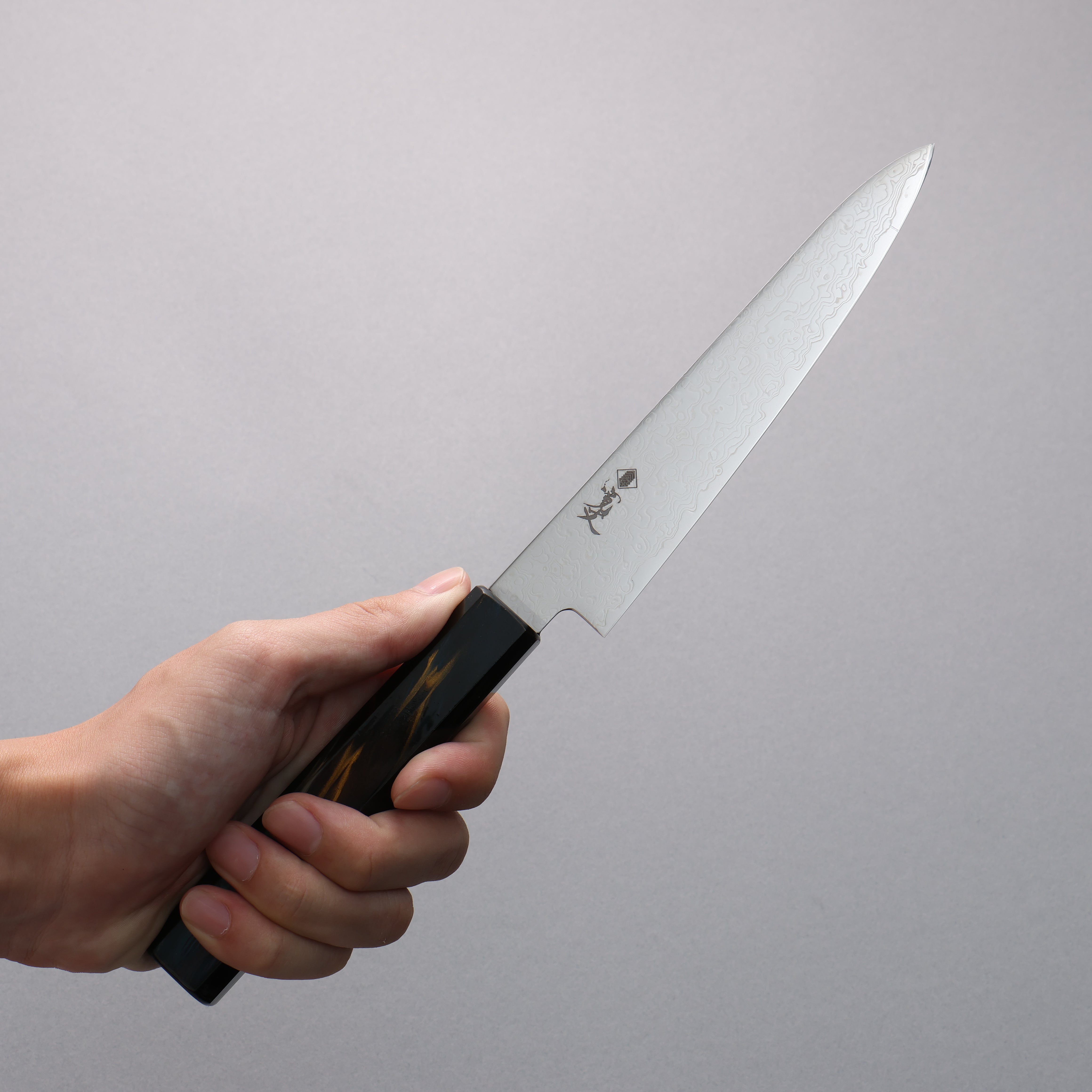 Kanjyo SG2 Damascus Petty-Utility 150mm Dark Blue and Gold Lacquered Handle - Japanny - Best Japanese Knife