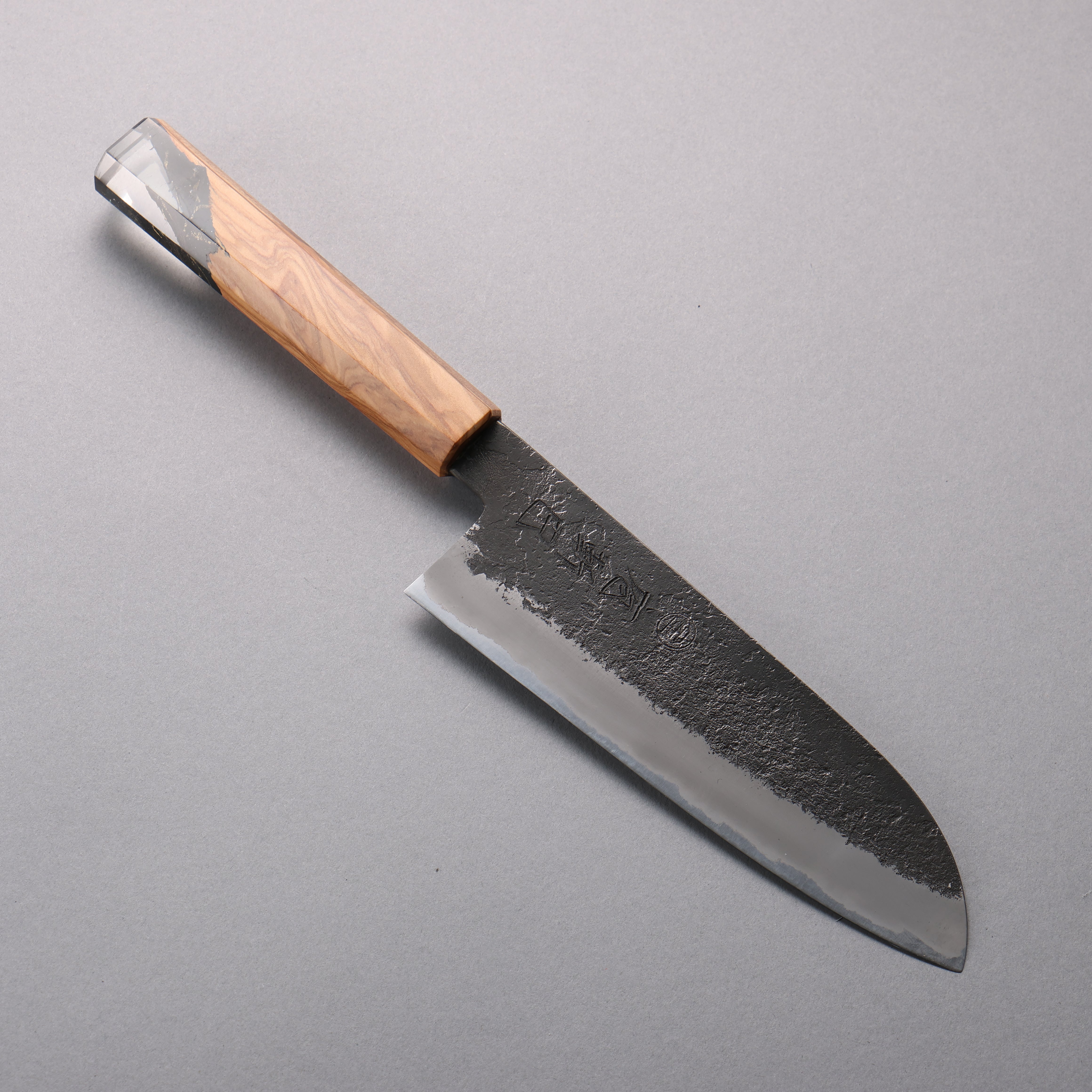 Hozantomoe White Steel No.2 Black Finished Santoku 180mm Olive Tree and Black Resin Handle - Japanny - Best Japanese Knife