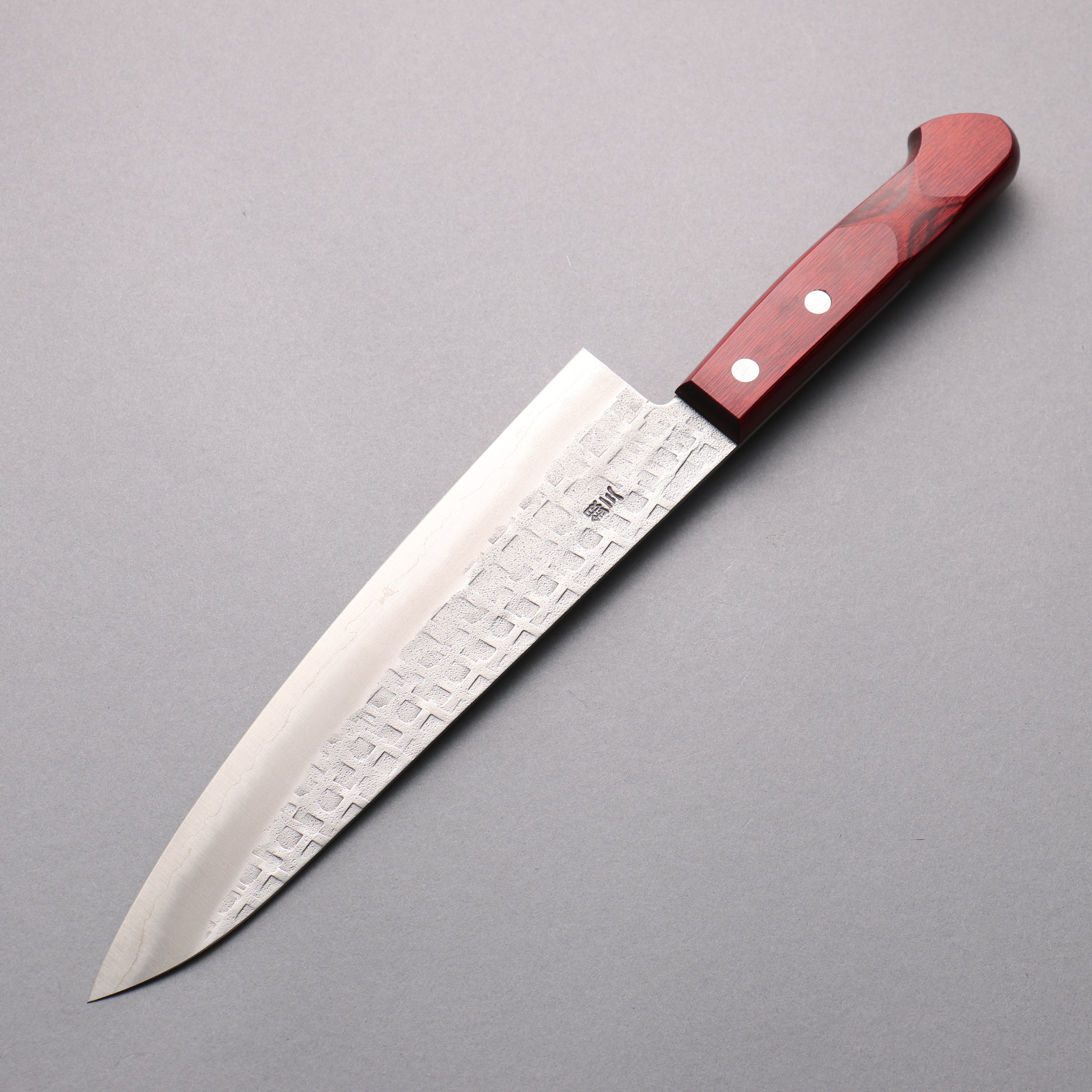 Nao Yamamoto Silver Steel No.3 Nashiji Hammered(square) Gyuto 210mm Red Pakka wood Handle - Japanny - Best Japanese Knife