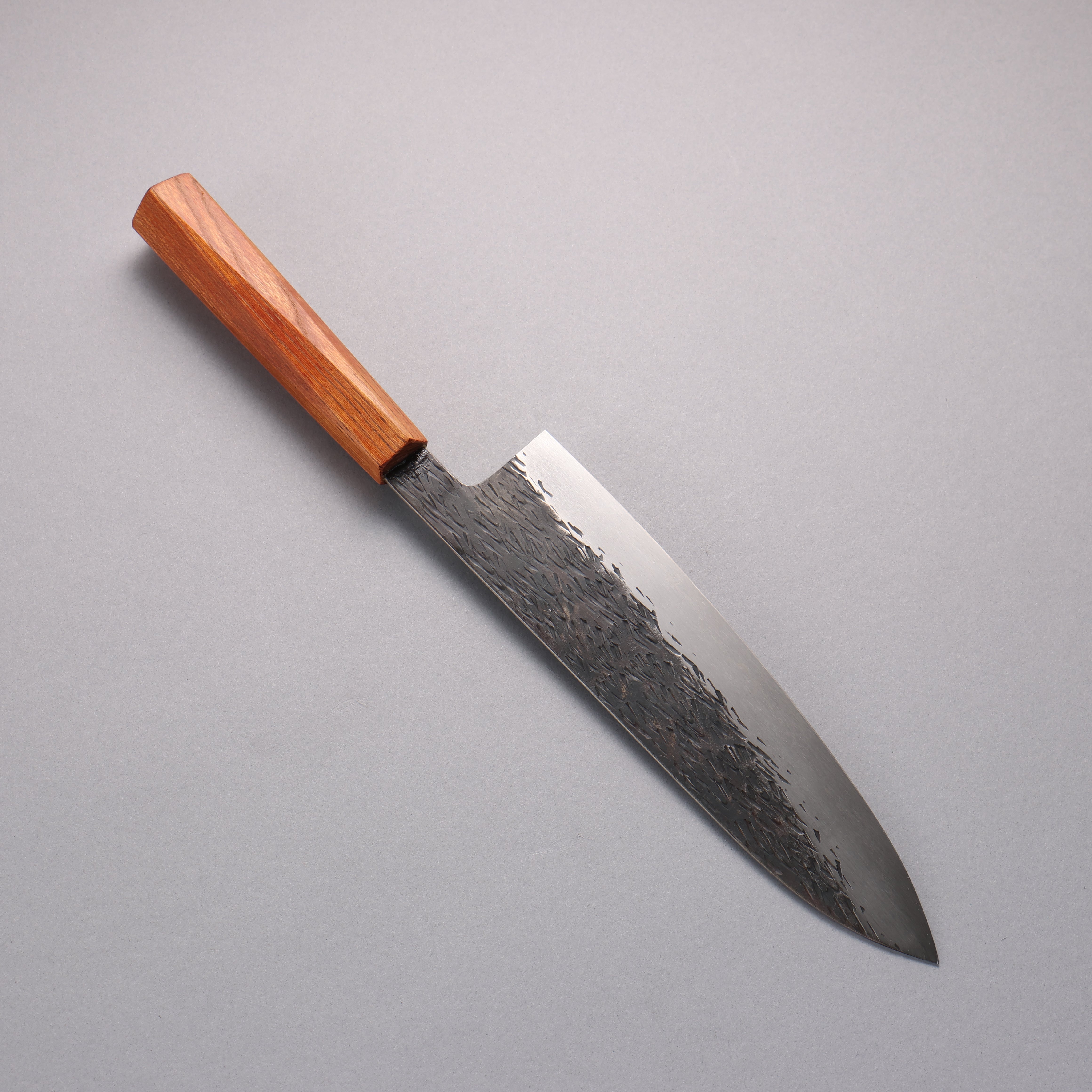 Isamitsu Abe White Steel No.1 Hammered Gyuto 210mm Oak (pentagonal) Handle - Japanny - Best Japanese Knife
