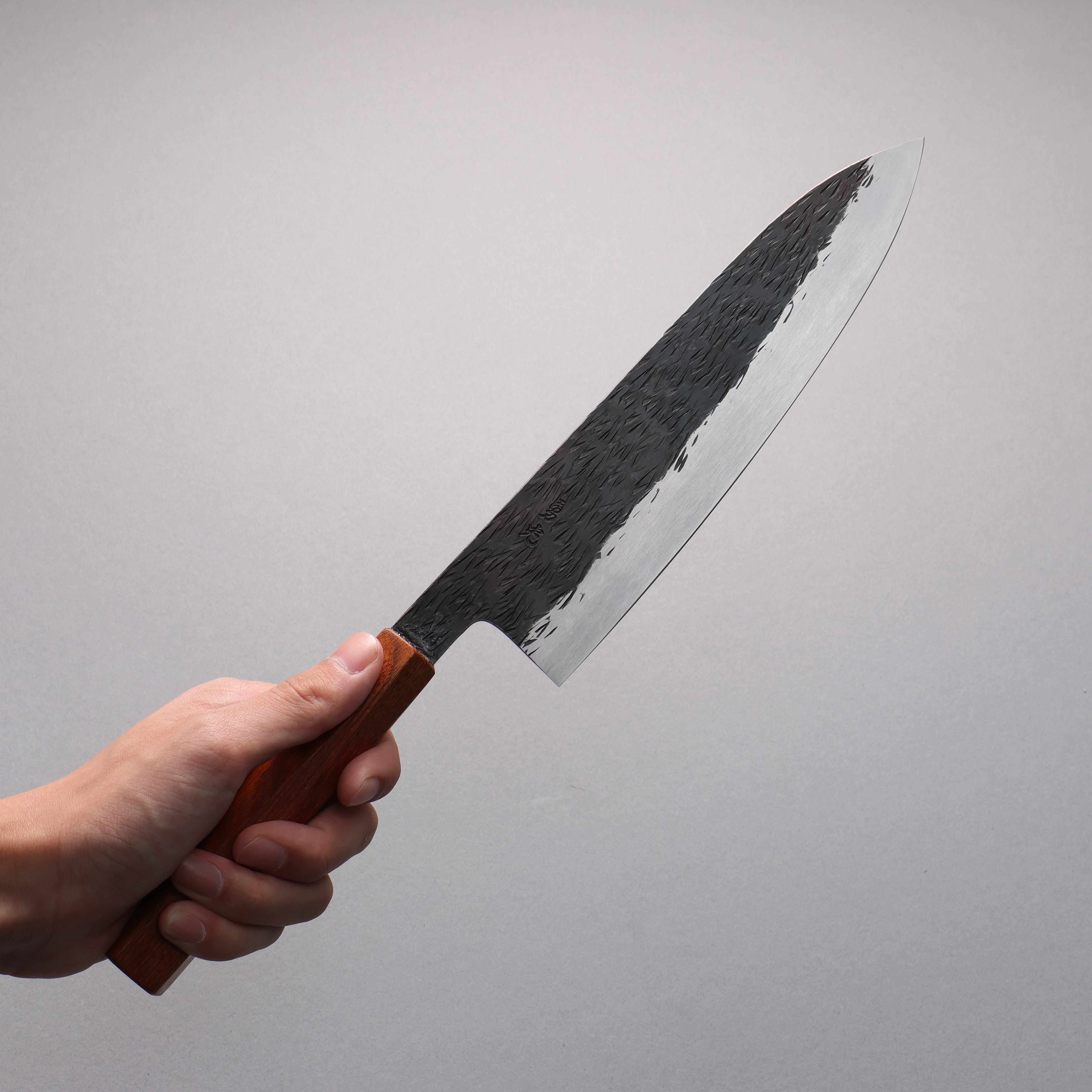 Isamitsu Abe White Steel No.1 Hammered Gyuto 210mm Oak (pentagonal) Handle - Japanny - Best Japanese Knife
