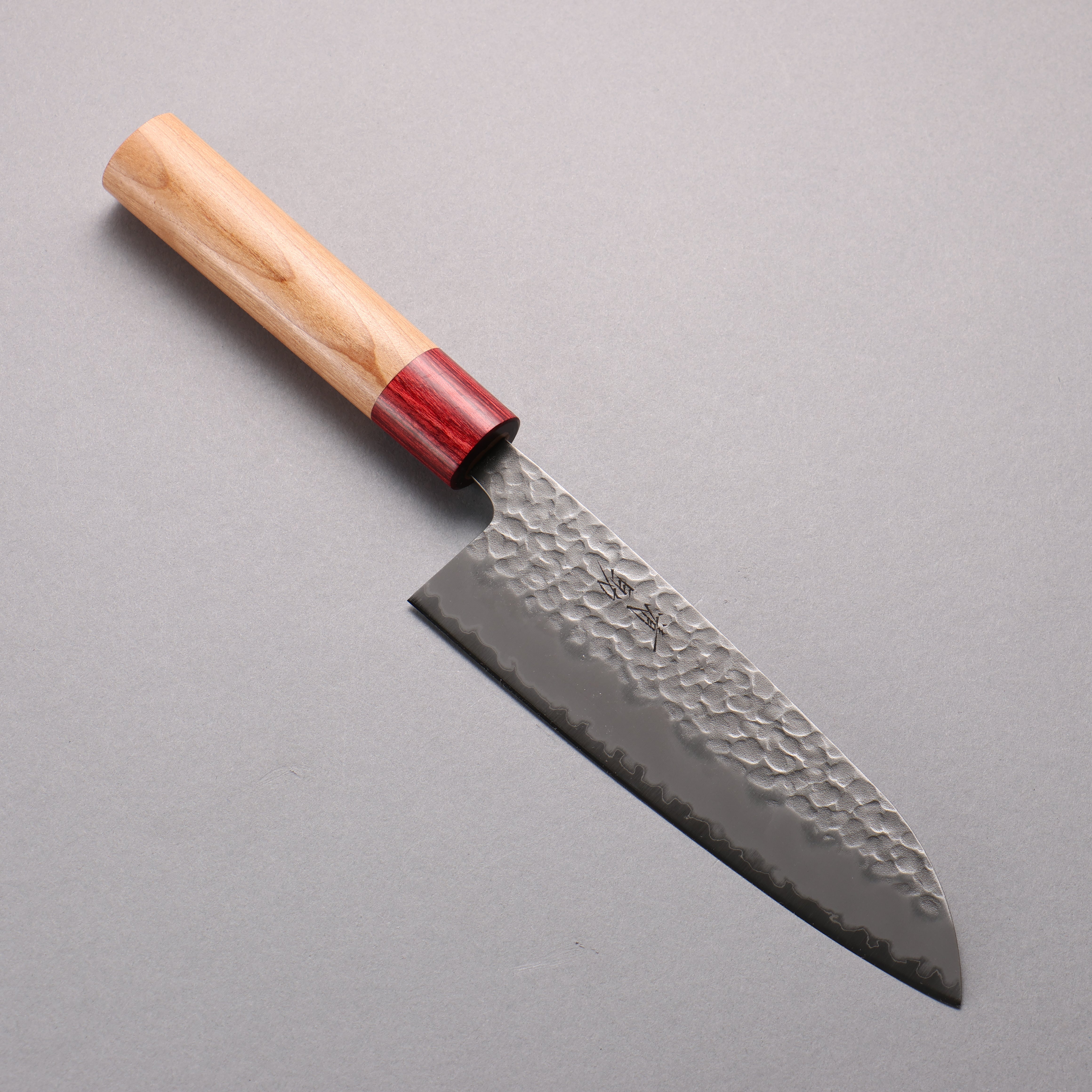 Seisuke Blue Super Hammered Santoku 170mm American Cherry Handle - Japanny - Best Japanese Knife