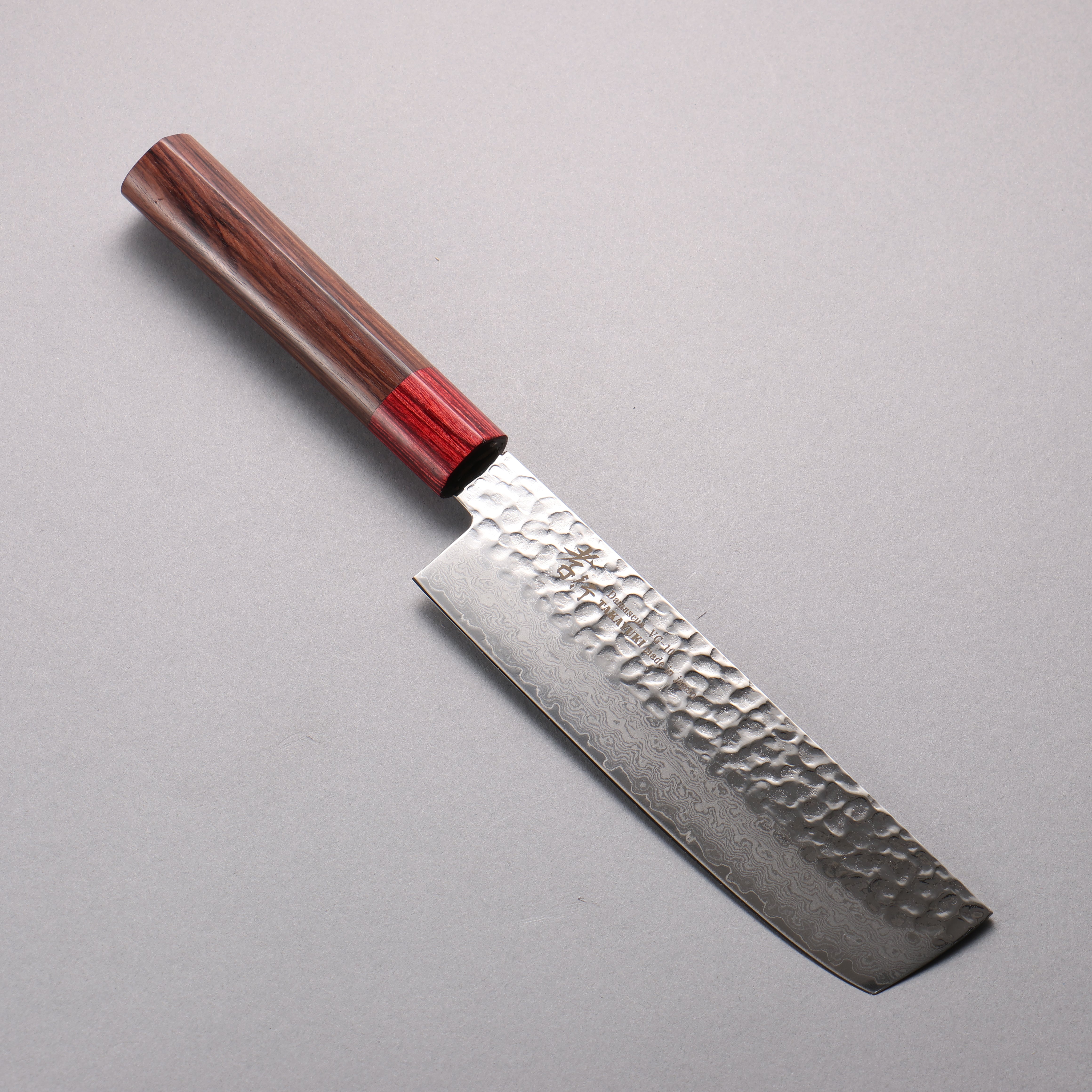 Sakai Takayuki VG10 33 Layer Hammered Damascus Nakiri 160mm Rosewood (ferrule: Red Pakka wood) Handle - Japanny - Best Japanese Knife