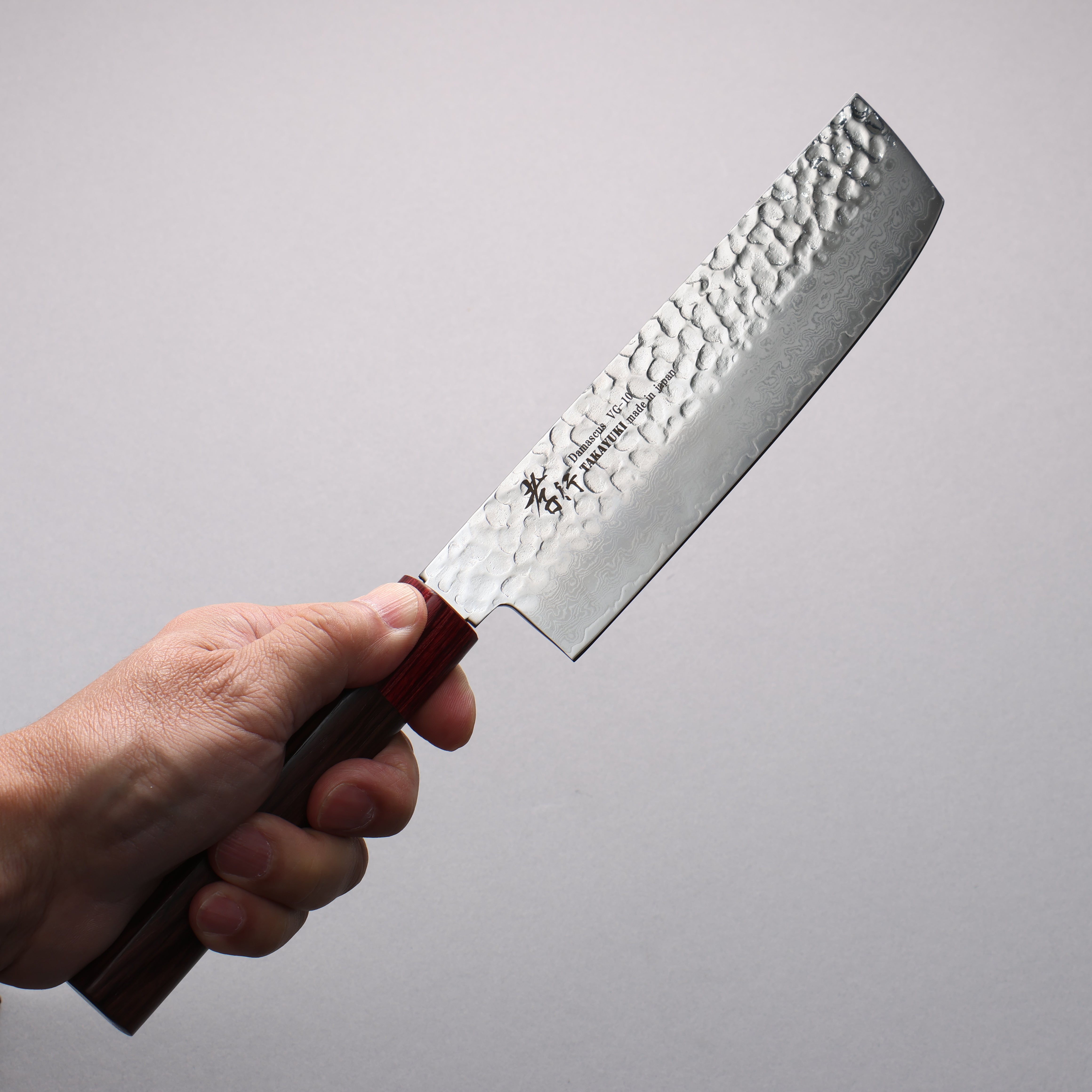 Sakai Takayuki VG10 33 Layer Hammered Damascus Nakiri 160mm Rosewood (ferrule: Red Pakka wood) Handle - Japanny - Best Japanese Knife