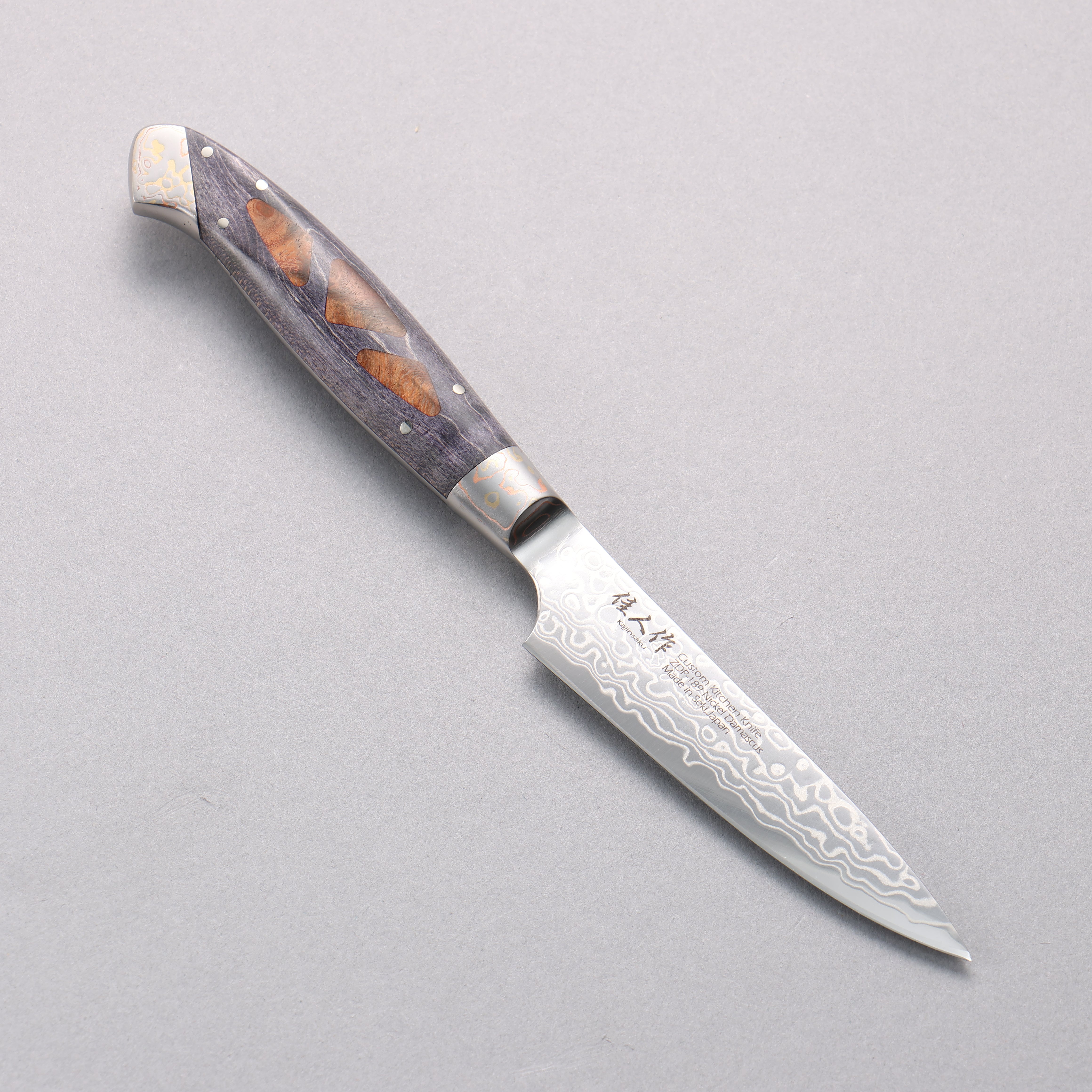 Kajin ZDP189 Damascus Migaki Finished Petty-Utility 95mm Complite with Chinese Quince Burl Inlay Handle - Japanny - Best Japanese Knife