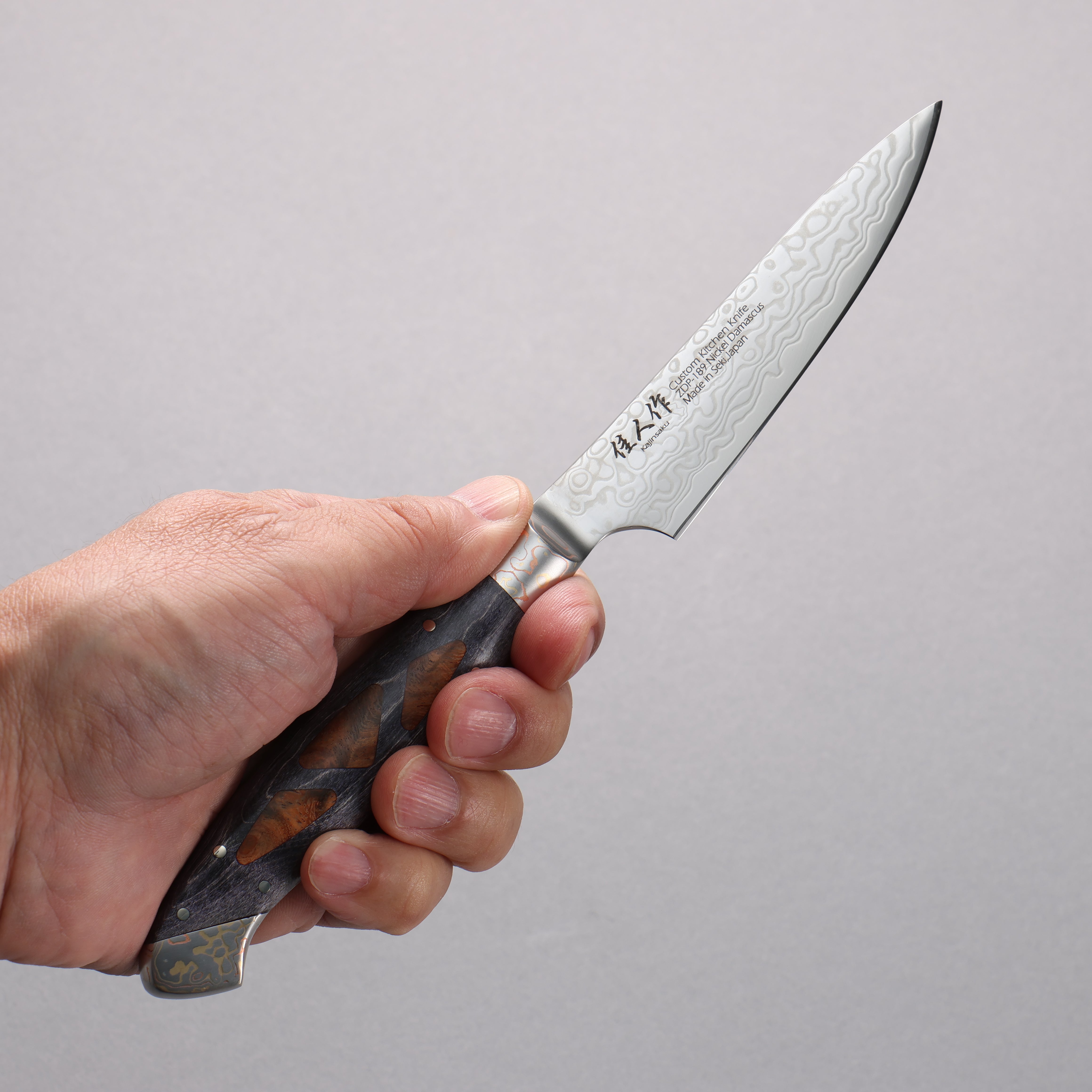 Kajin ZDP189 Damascus Migaki Finished Petty-Utility 95mm Complite with Chinese Quince Burl Inlay Handle - Japanny - Best Japanese Knife