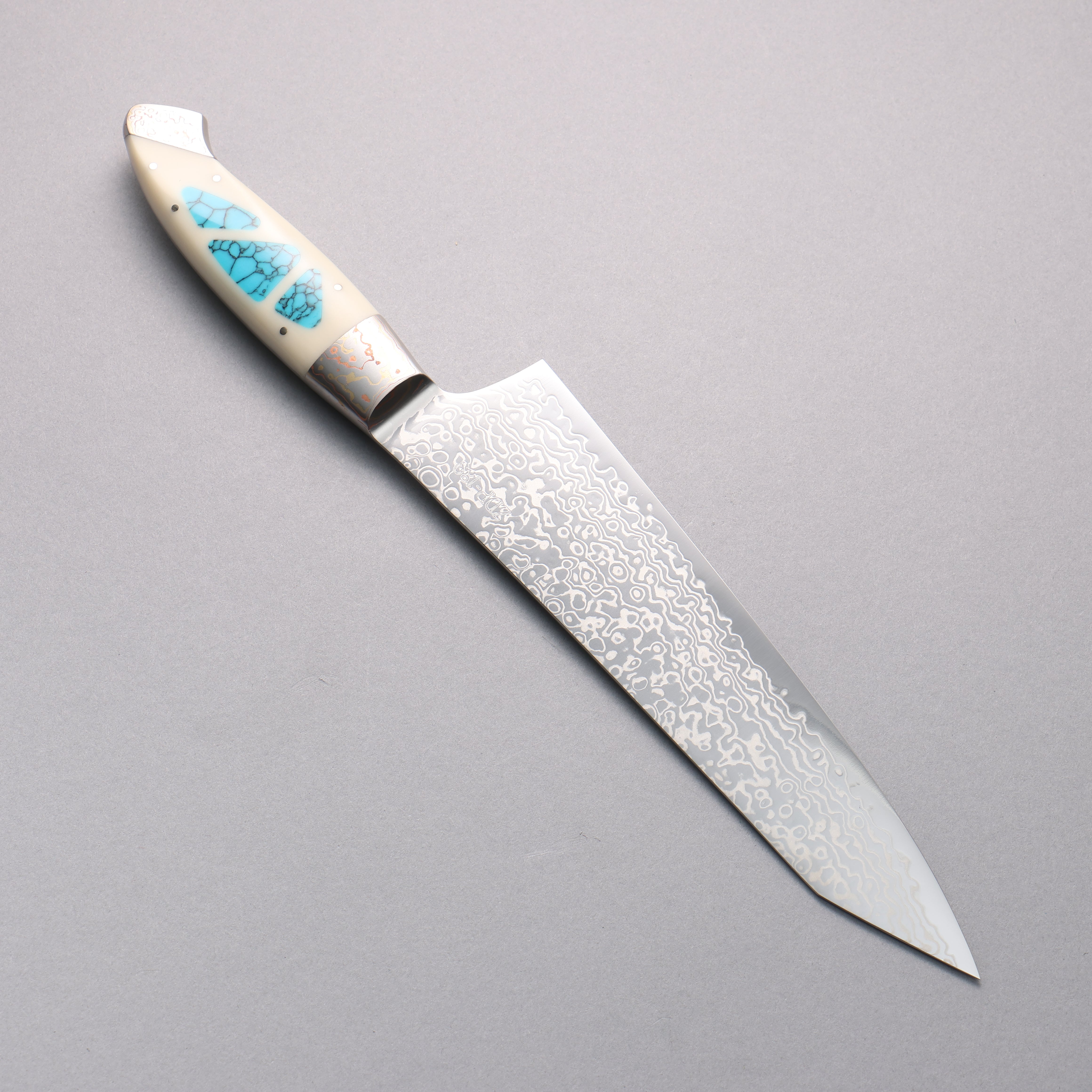 Kajin ZDP189 Damascus Migaki Finished Kiritsuke Gyuto 210mm Corian with Turquoise Inlay Handle - Japanny - Best Japanese Knife