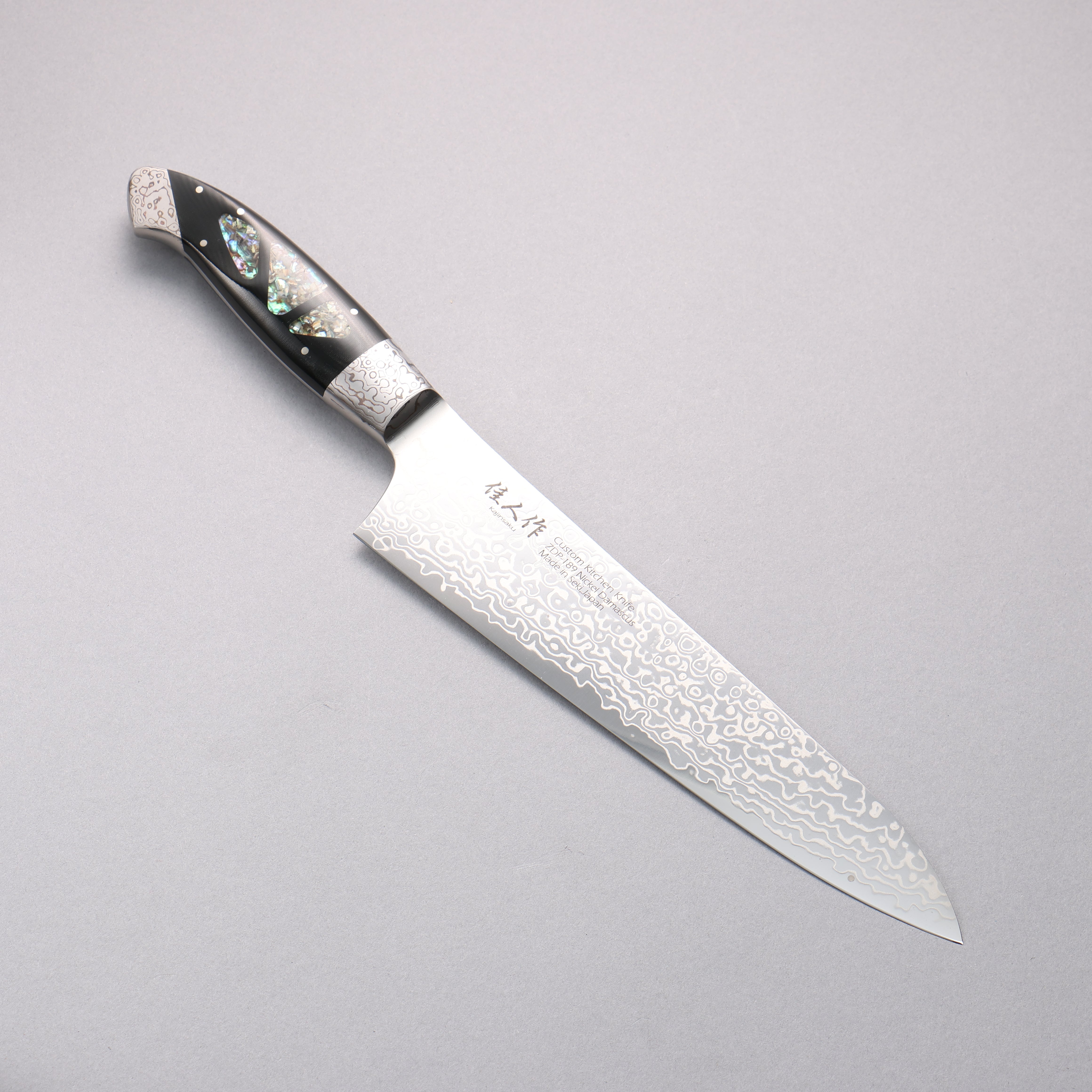 Kajin ZDP189 Damascus Migaki Finished Gyuto 210mm Abalone Inlay Handle - Japanny - Best Japanese Knife