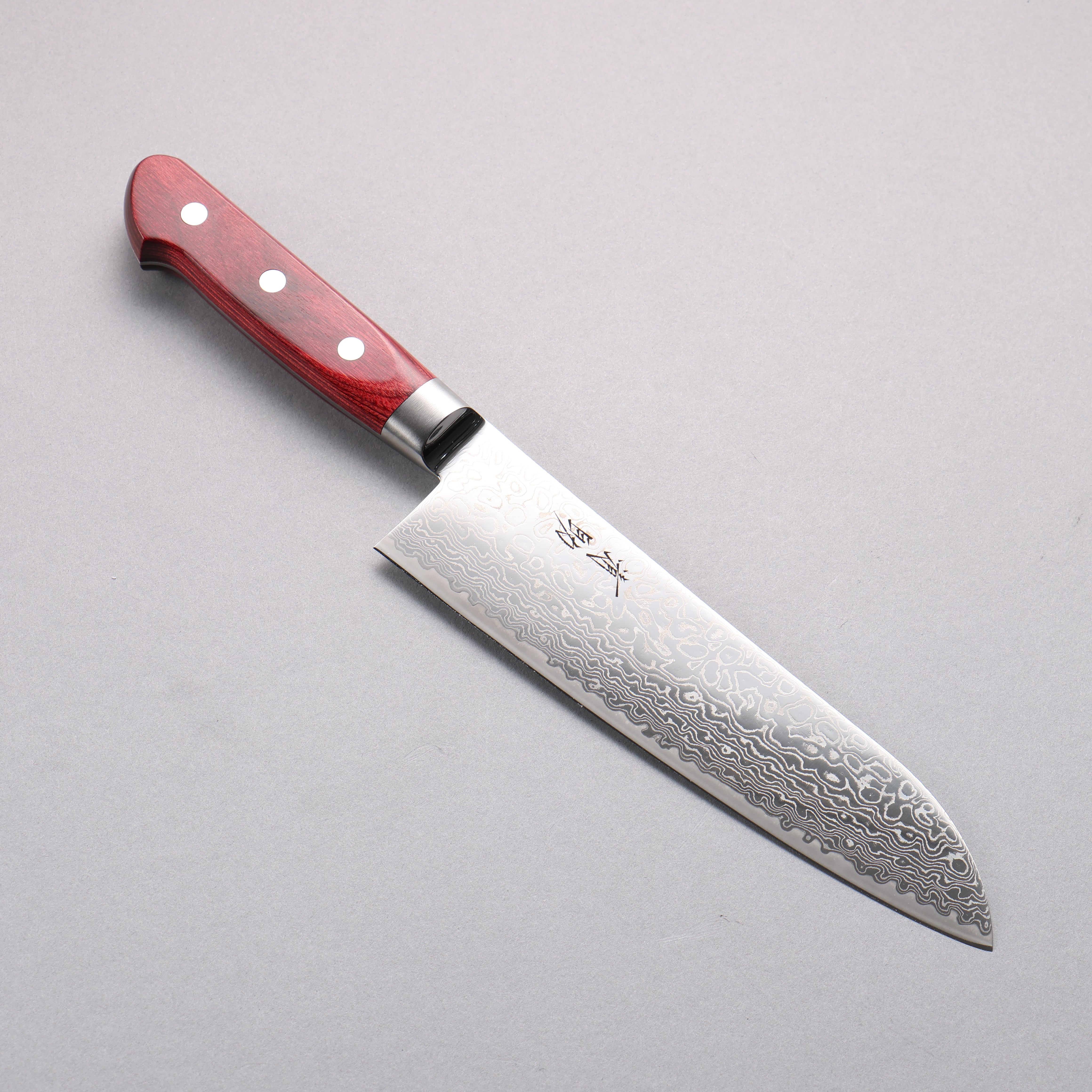 Seisuke Kagami2 AUS10 Mirrored Finish Damascus Santoku 180mm Red Pakka wood Handle - Japanny - Best Japanese Knife