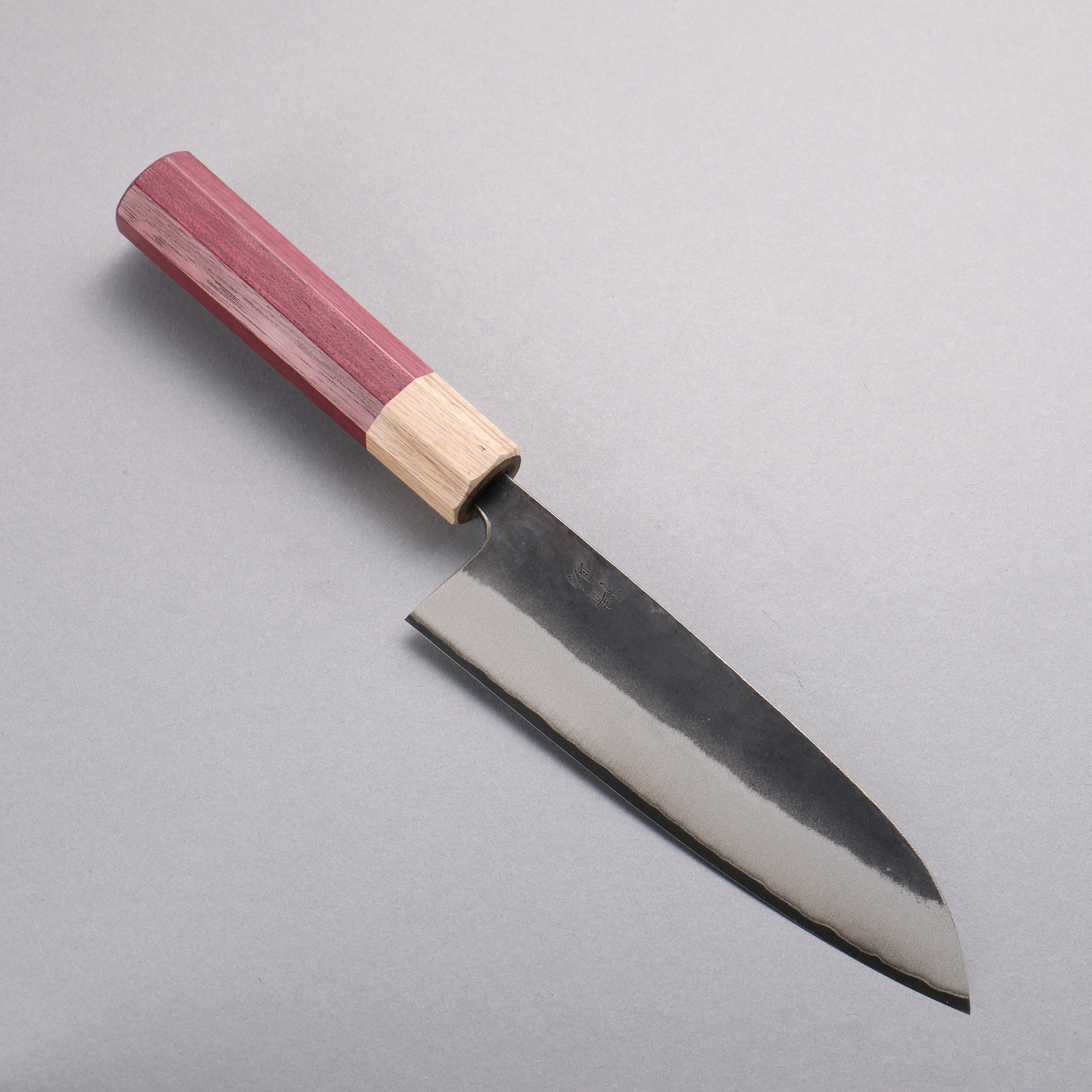 Seisuke Blue Steel No.2 Black Finished Santoku 170mm Purpleheart (Ferrule: Oak) Handle - Japanny - Best Japanese Knife