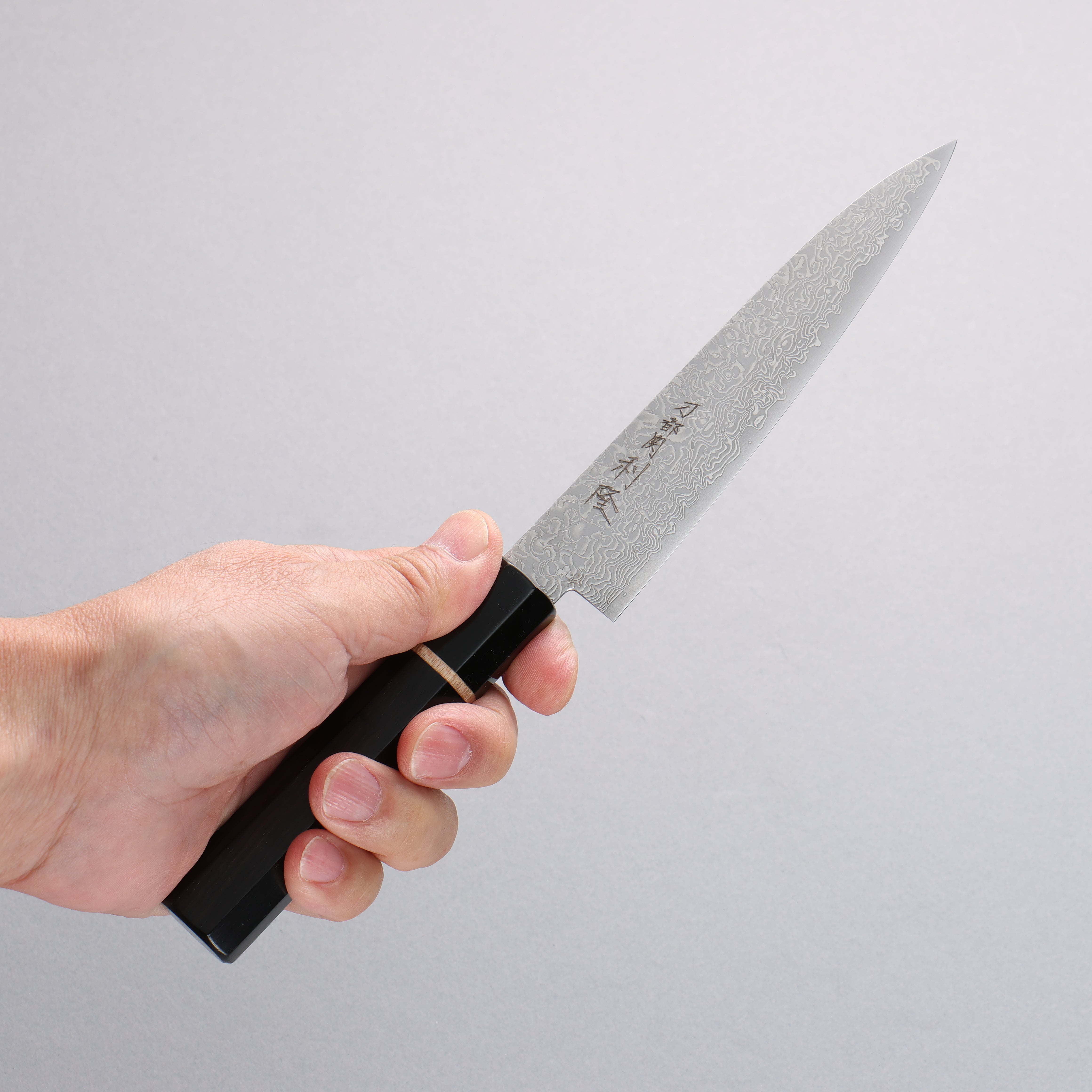 Toshitaka Seisuke VG10 65 Layer Damascus Petty-Utility 135mm Ebony (Maple Ring and Water Buffalo Ferrule) Handle - Japanny - Best Japanese Knife