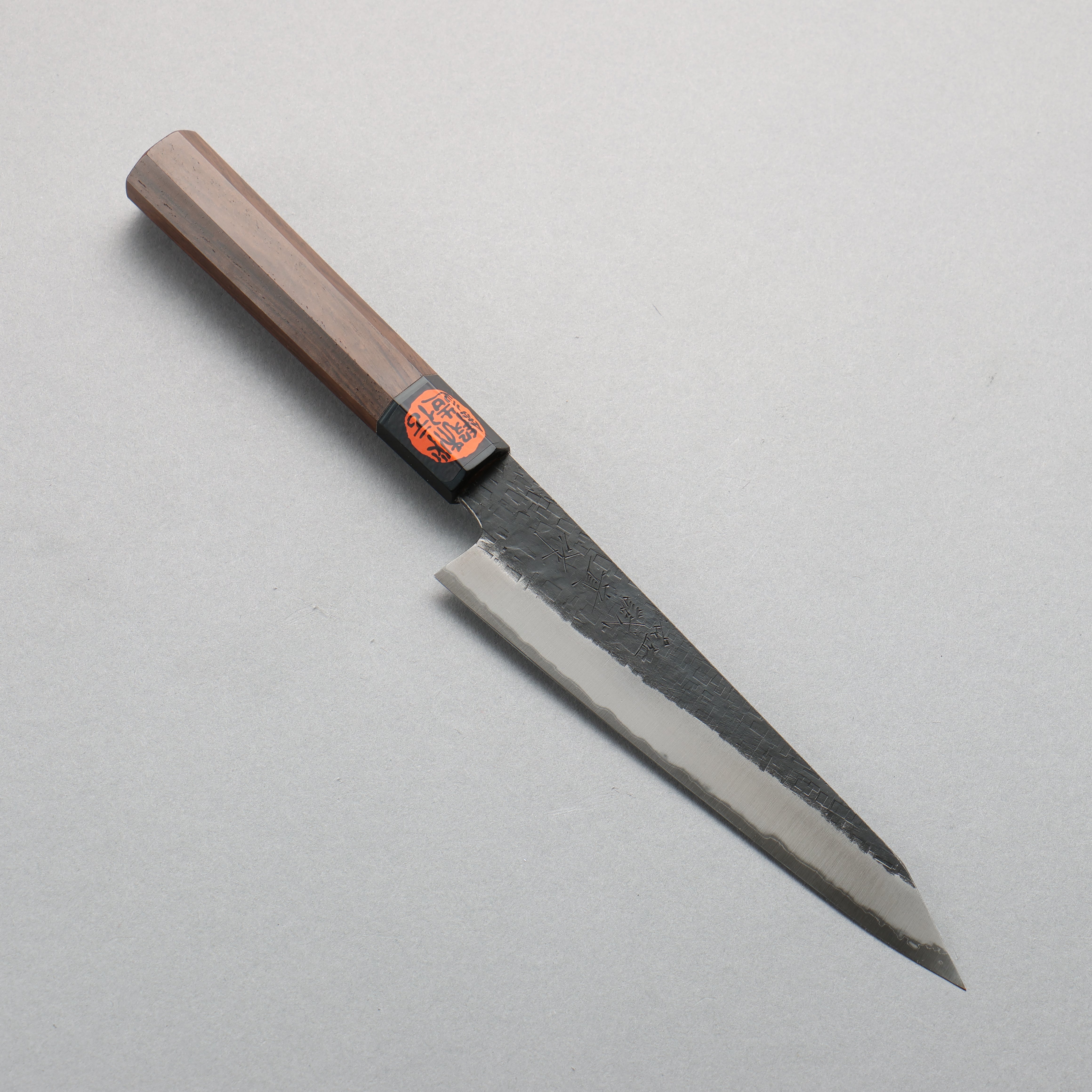 Shigeki Tanaka TEKKA Blue Steel No.2 Kurouchi Hammered(square) Kiritsuke Petty-Utility 150mm Walnut Handle - Japanny - Best Japanese Knife