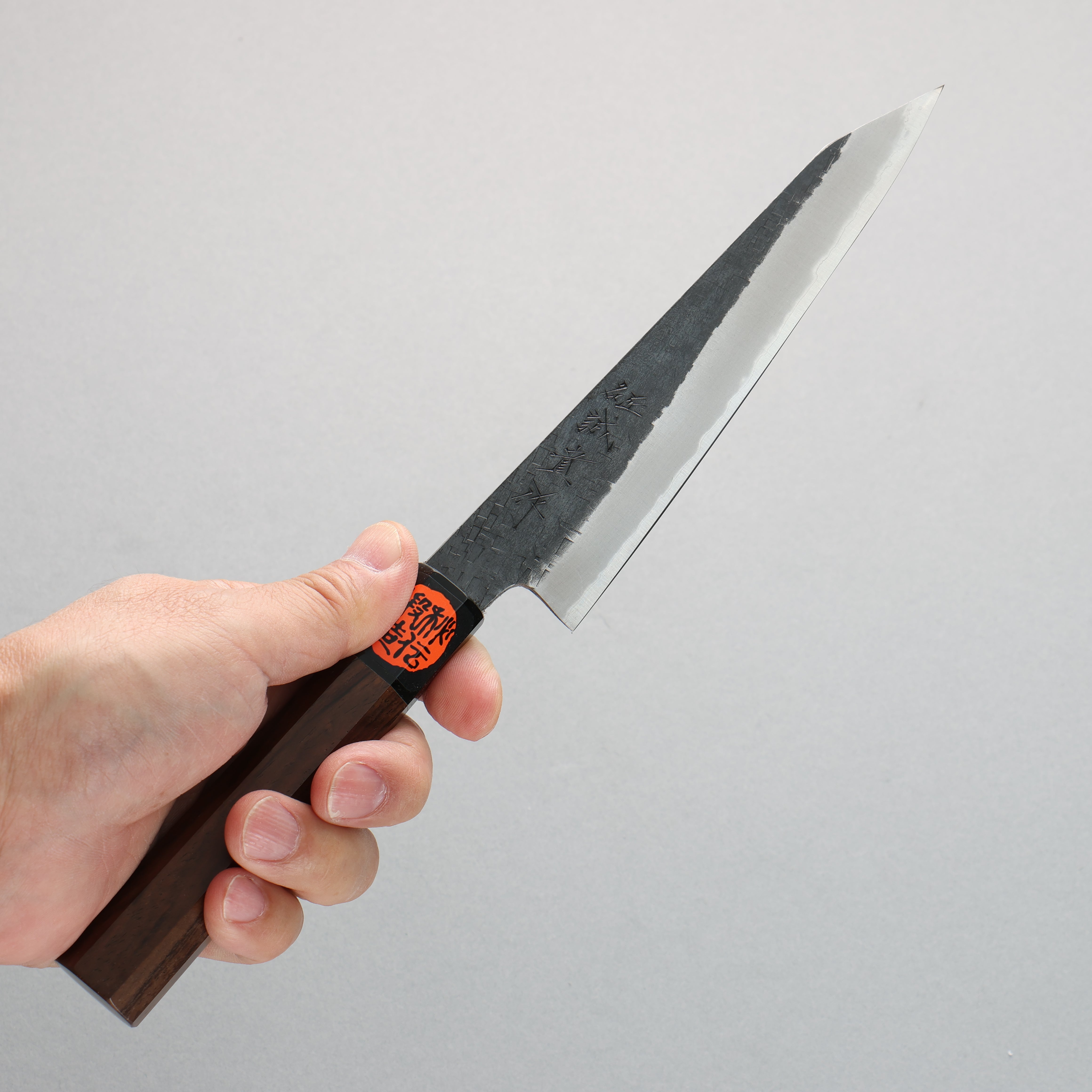 Shigeki Tanaka TEKKA Blue Steel No.2 Kurouchi Hammered(square) Kiritsuke Petty-Utility 150mm Walnut Handle - Japanny - Best Japanese Knife