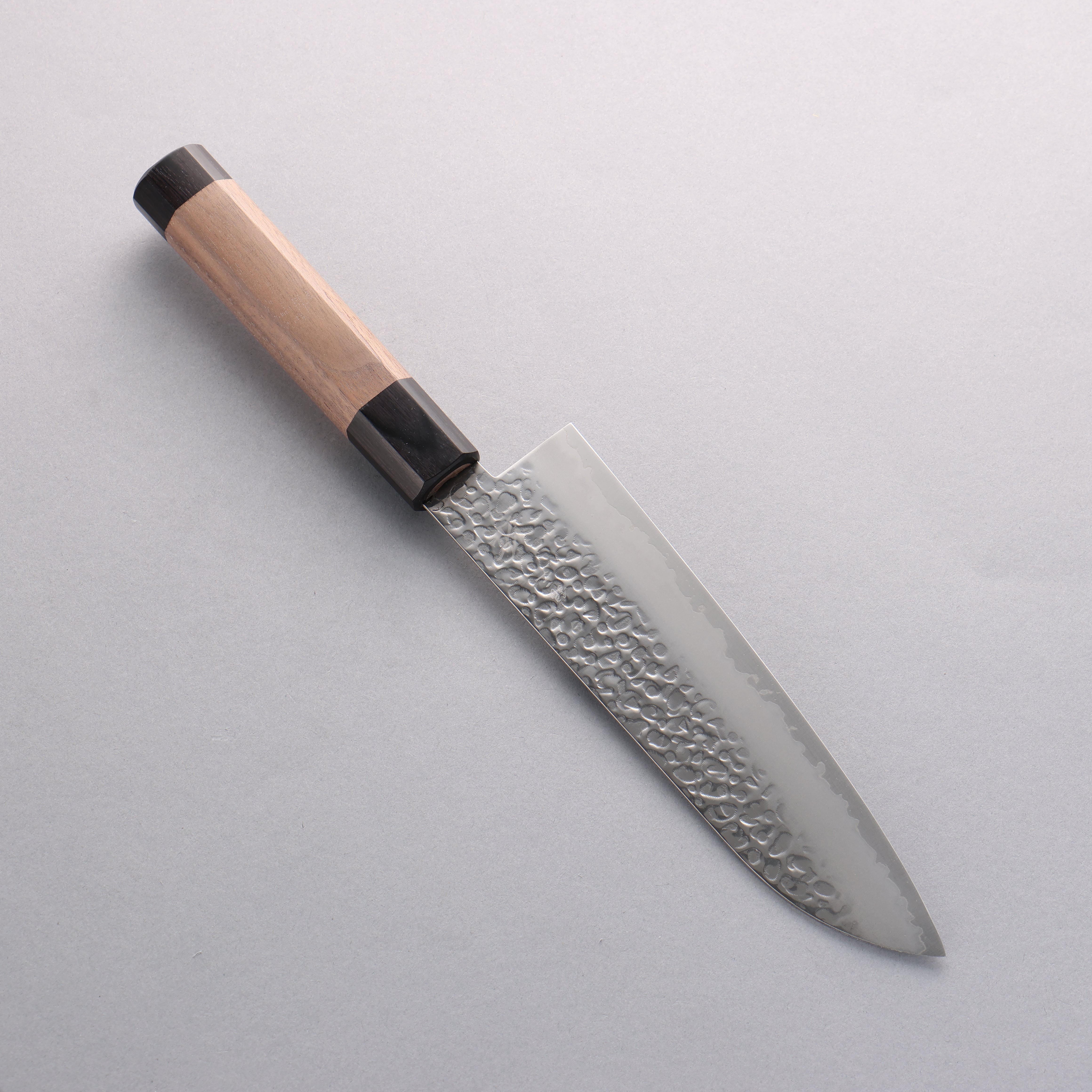 Seisuke Silver Steel No.3 Hammered Santoku 180mm Walnut (With Double Black Pakka wood) Handle - Japanny - Best Japanese Knife