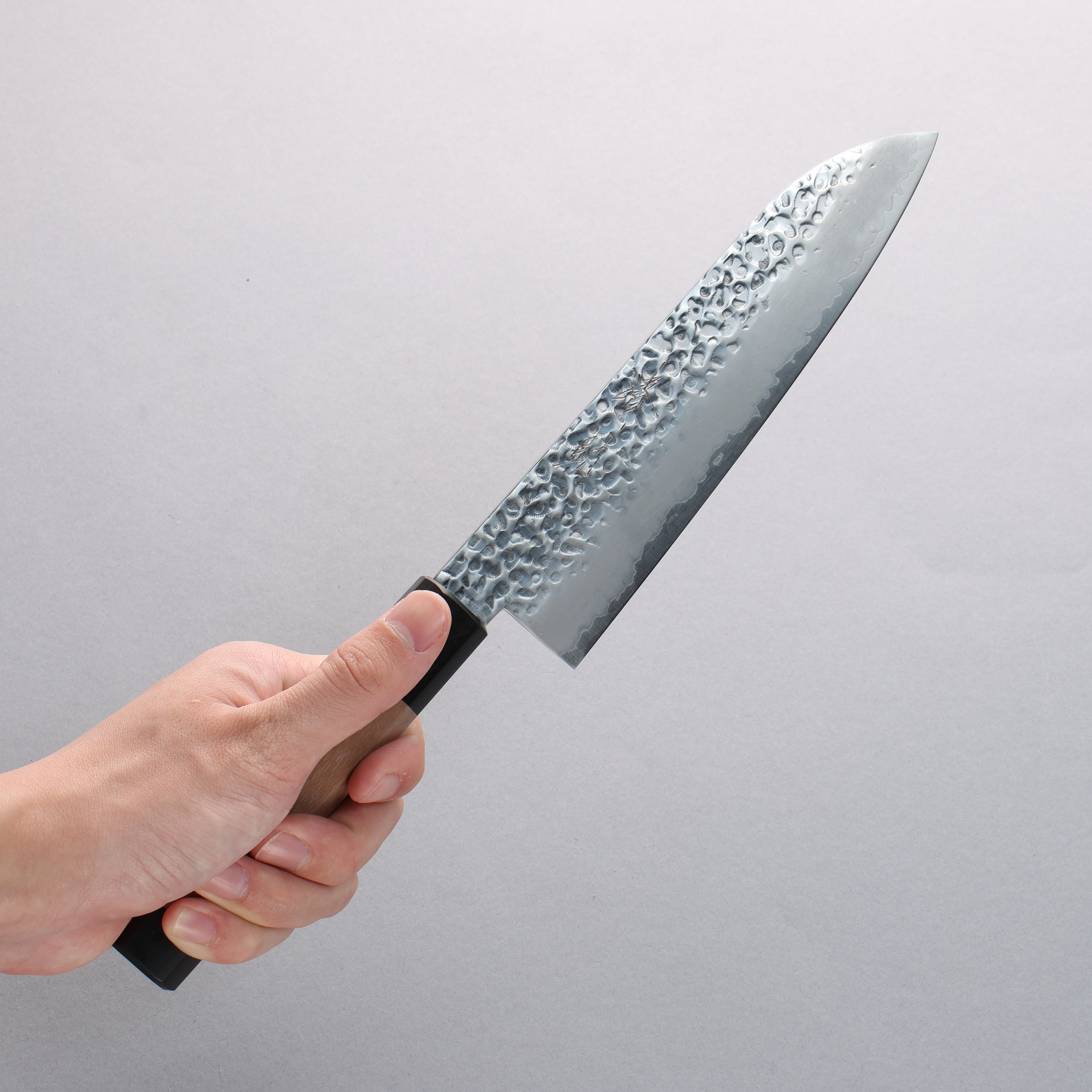 Seisuke Silver Steel No.3 Hammered Santoku 180mm Walnut (With Double Black Pakka wood) Handle - Japanny - Best Japanese Knife