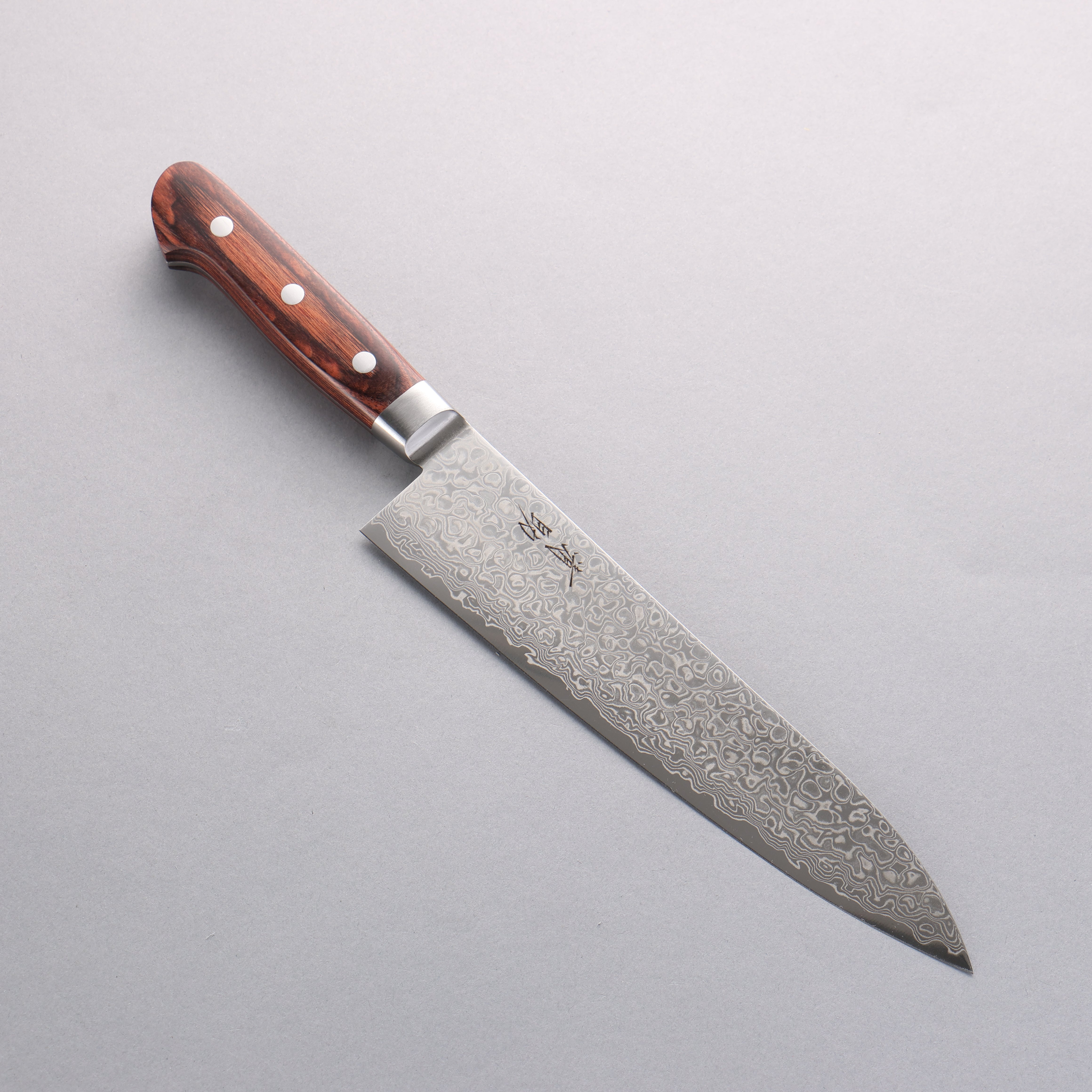 Seisuke Mokusei ZA-18 Mirrored Finish Damascus Gyuto 210mm Brown Pakka wood Handle - Japanny - Best Japanese Knife
