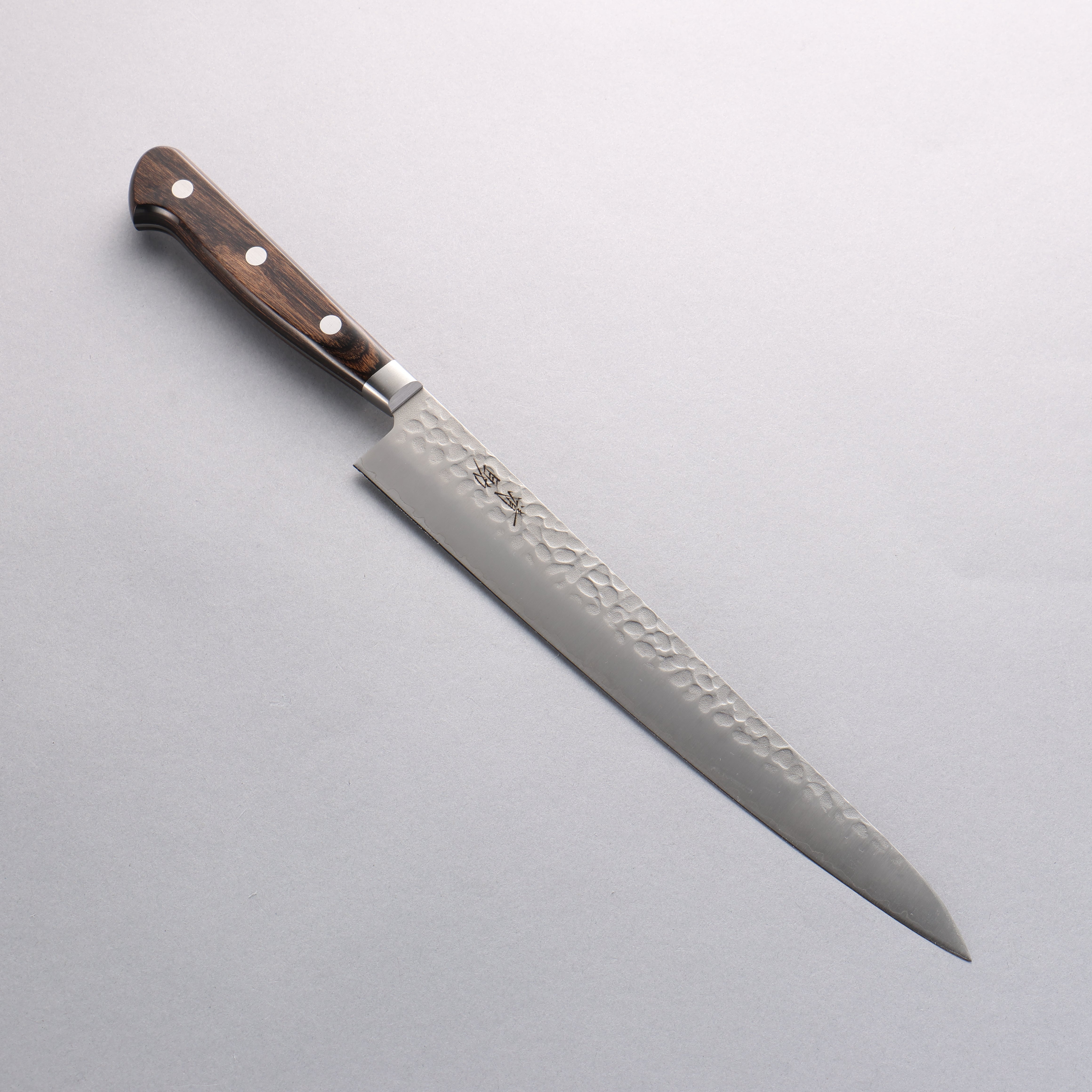Seisuke AUS8 Hammered Sujihiki 240mm Brown Pakka wood Handle - Japanny - Best Japanese Knife