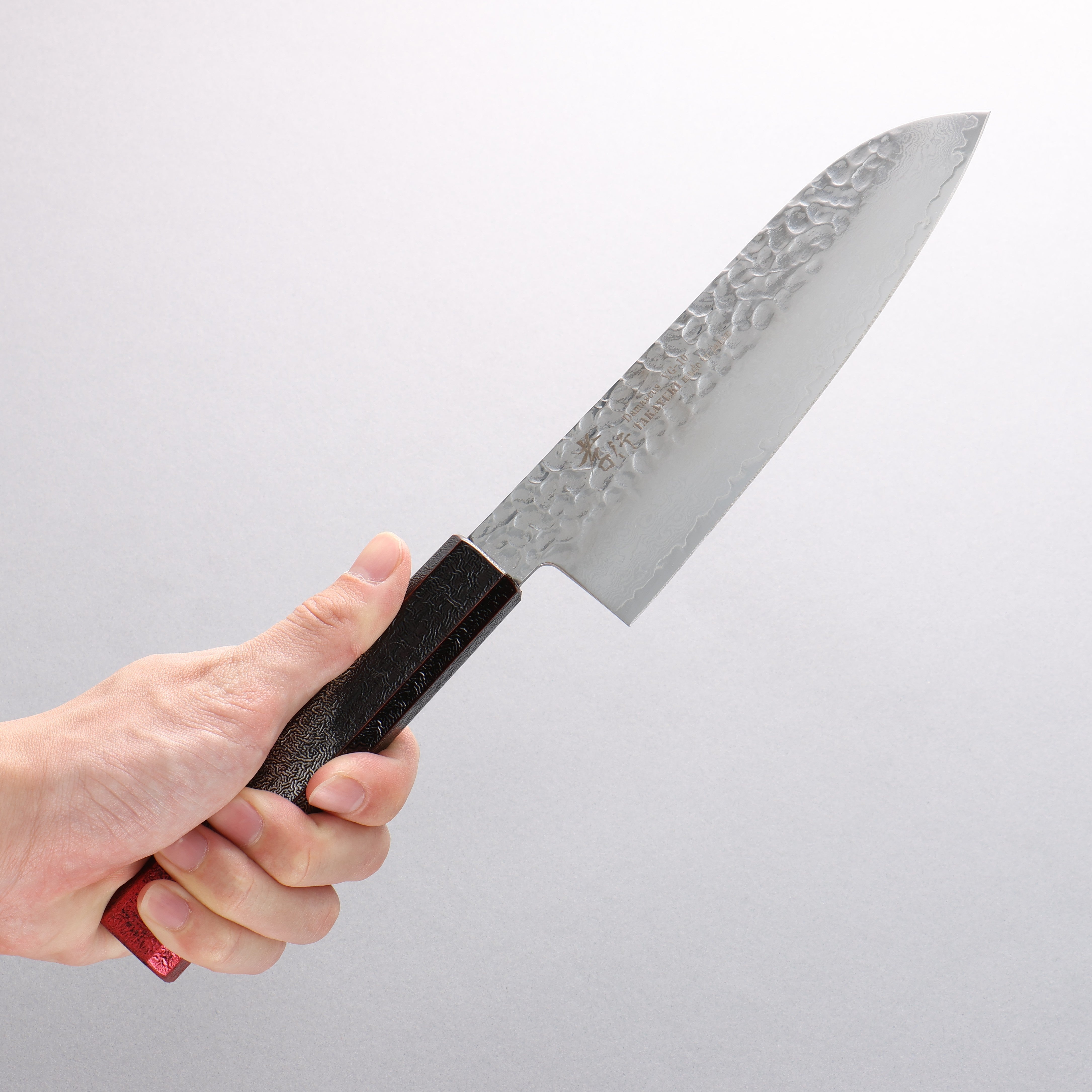 Sakai Takayuki Rinnou VG10 33 Layer Damascus Santoku 170mm Red Lacquered Handle - Japanny - Best Japanese Knife