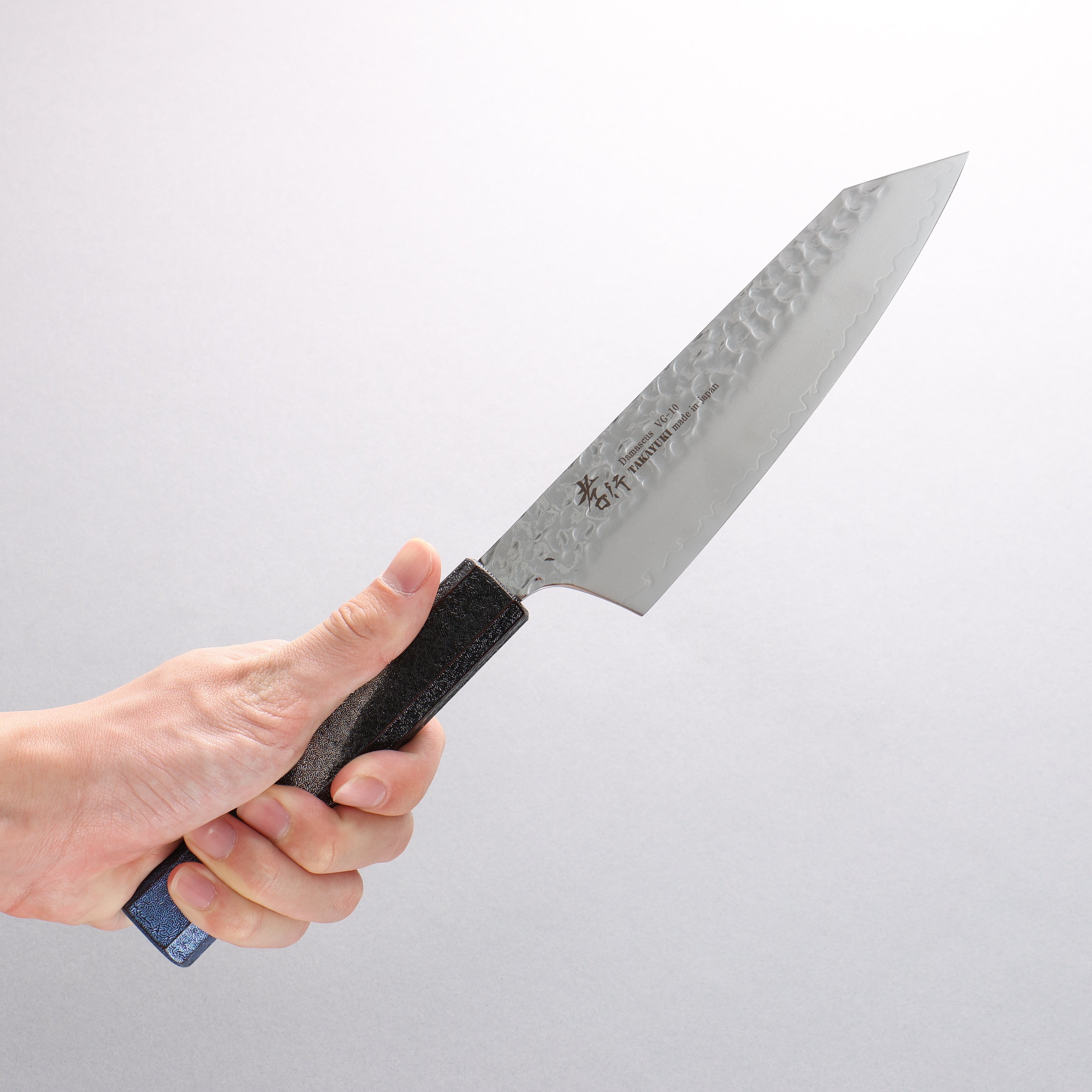 Sakai Takayuki Rinnou VG10 33 Layer Damascus Kengata Santoku 160mm Blue Lacquered Handle - Japanny - Best Japanese Knife