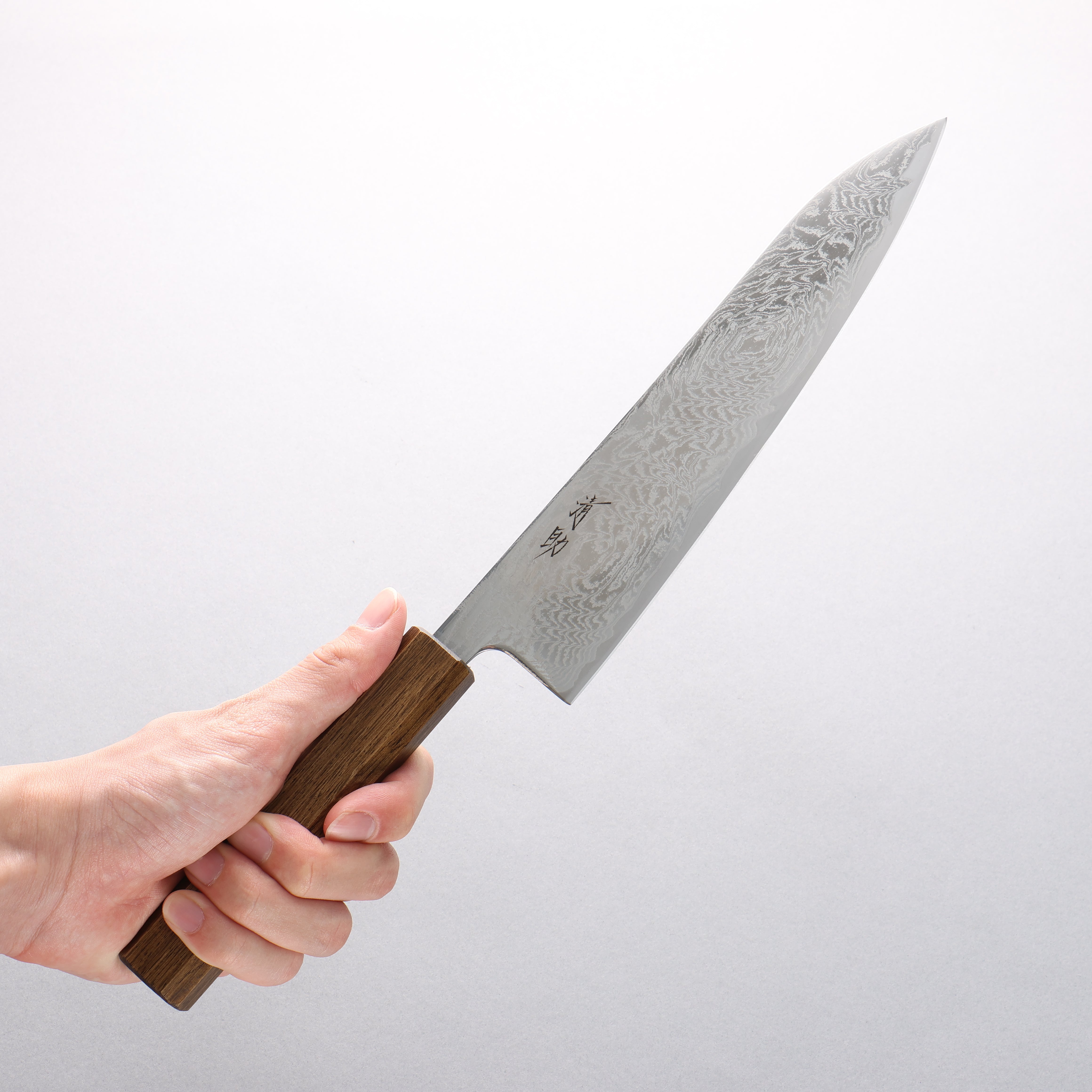 Seisuke Nami AUS10 Mirrored Finish Damascus Gyuto 210mm Oak Handle - Japanny - Best Japanese Knife