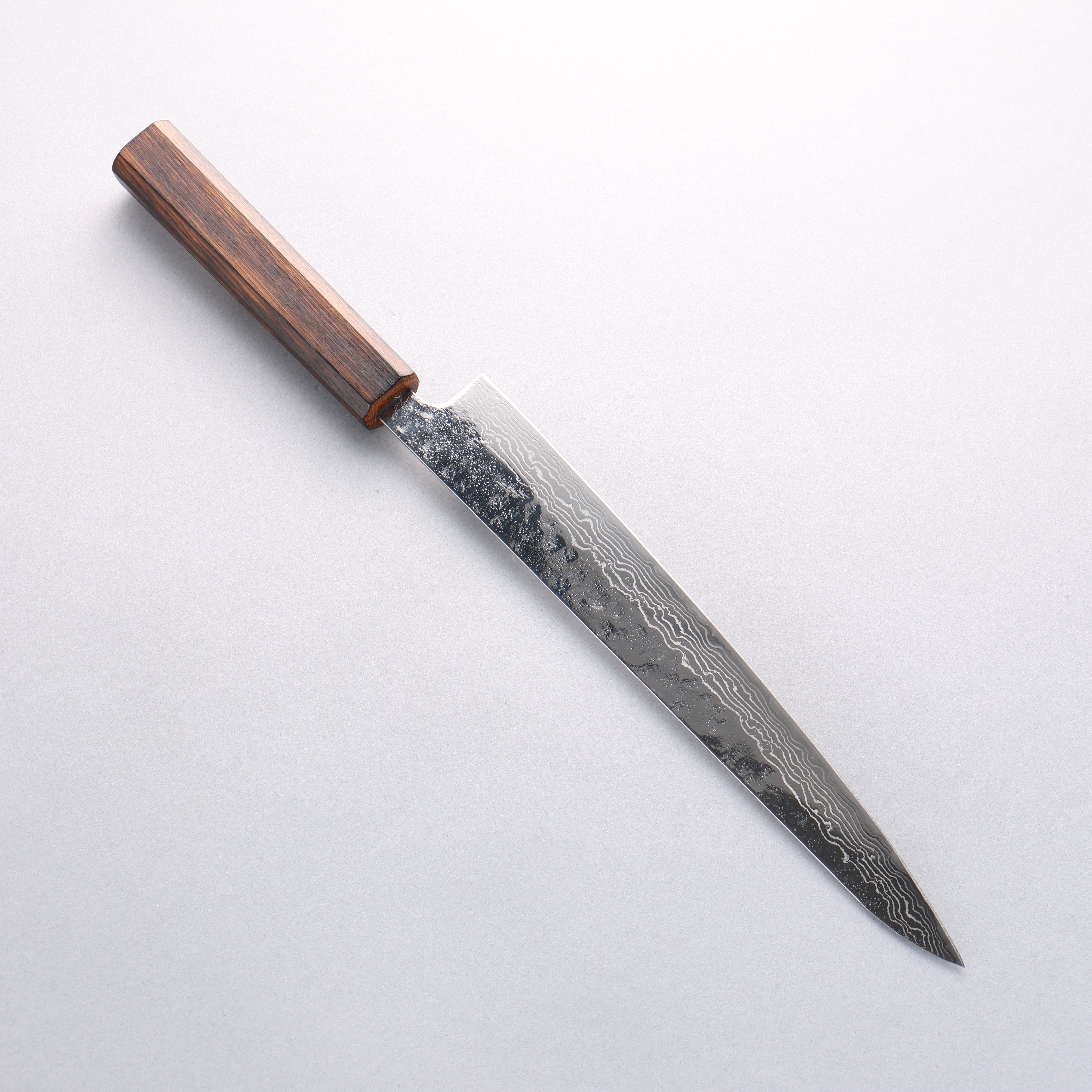 Seisuke Stainless Steel 440C Hammered Damascus Migaki Finished Sujihiki 240mm Oak Handle - Japanny - Best Japanese Knife