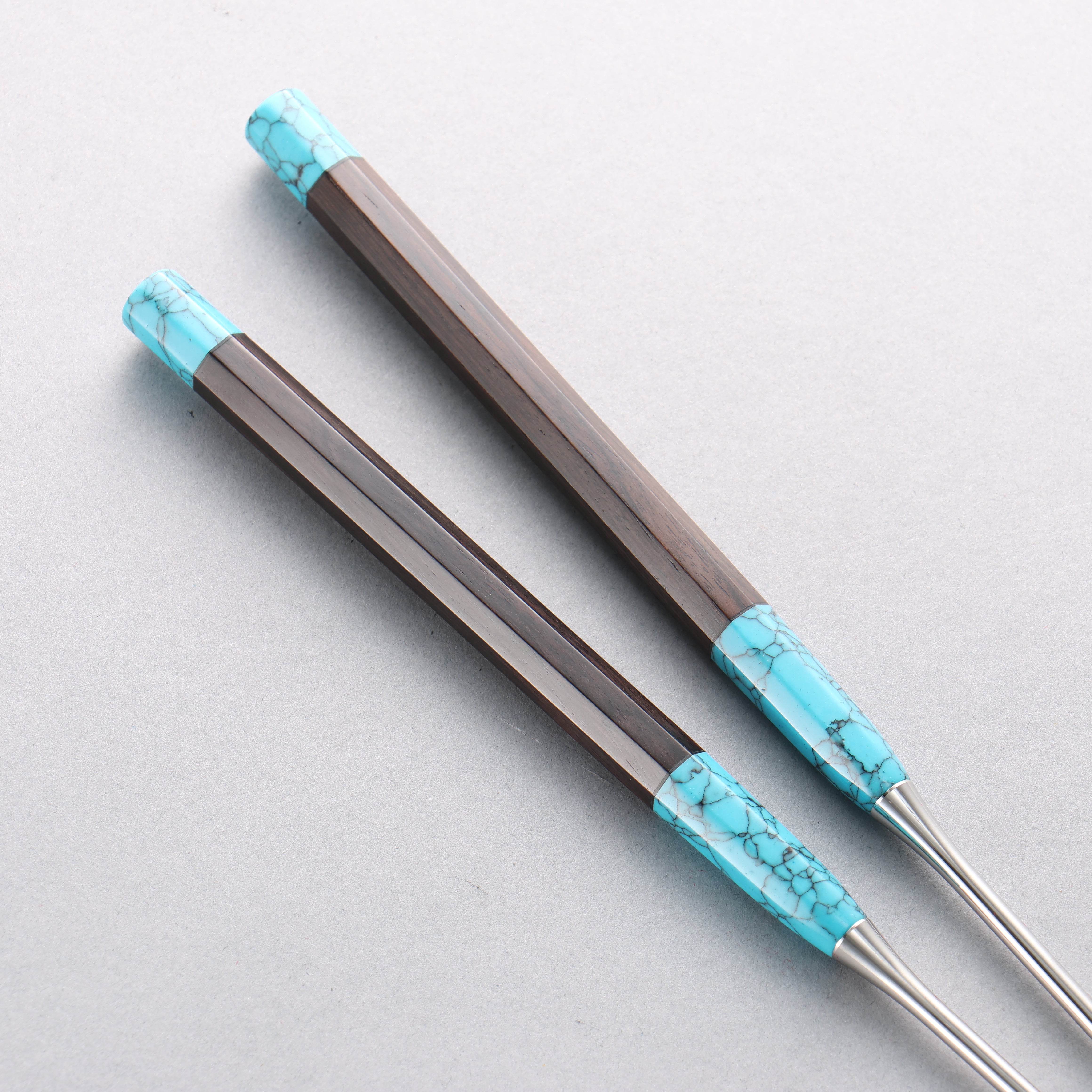 Stainless Steel Moribashi Ebony (With Double Turquoise Bolsters) Handle 165mm - Japanny - Best Japanese Knife