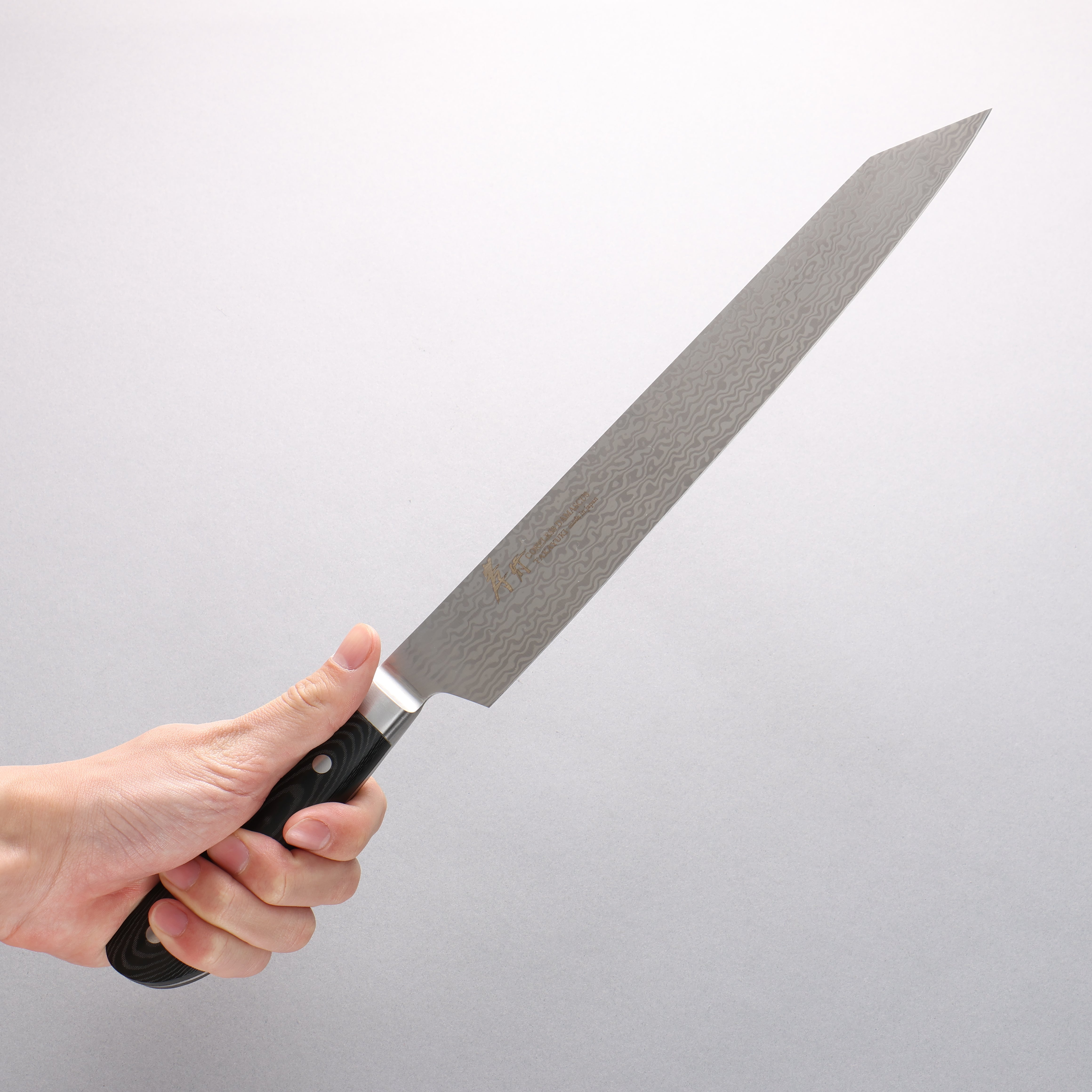 Sakai Takayuki Coreless Damascus Kengata Yanagiba 260mm Black Micarta Handle - Japanny - Best Japanese Knife
