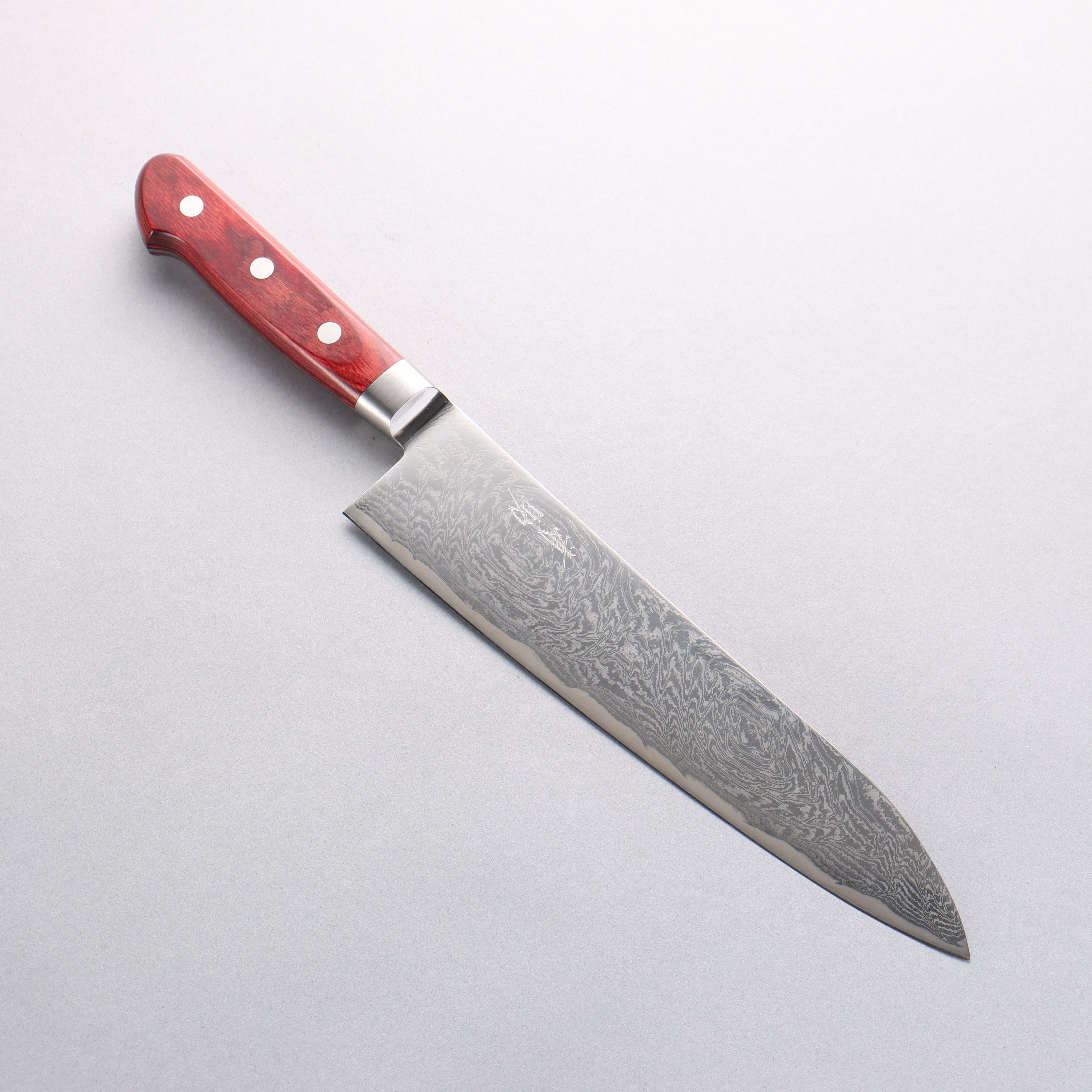 Seisuke Nami AUS10 Mirrored Finish Damascus Gyuto 210mm Red Pakka wood Handle - Japanny - Best Japanese Knife