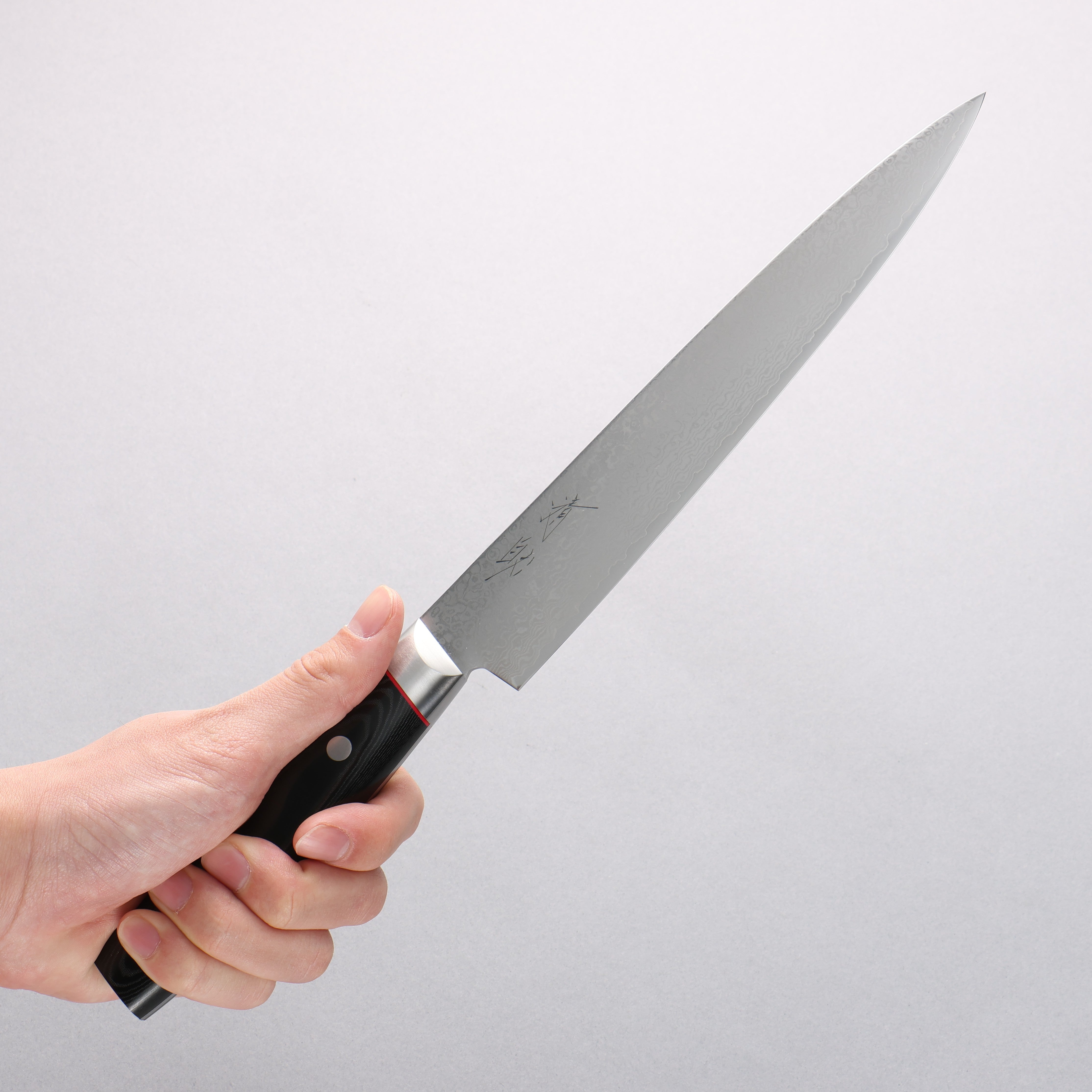 Seisuke VG10 Mirrored Finish Damascus Slicer 210mm Black Micarta Handle - Japanny - Best Japanese Knife