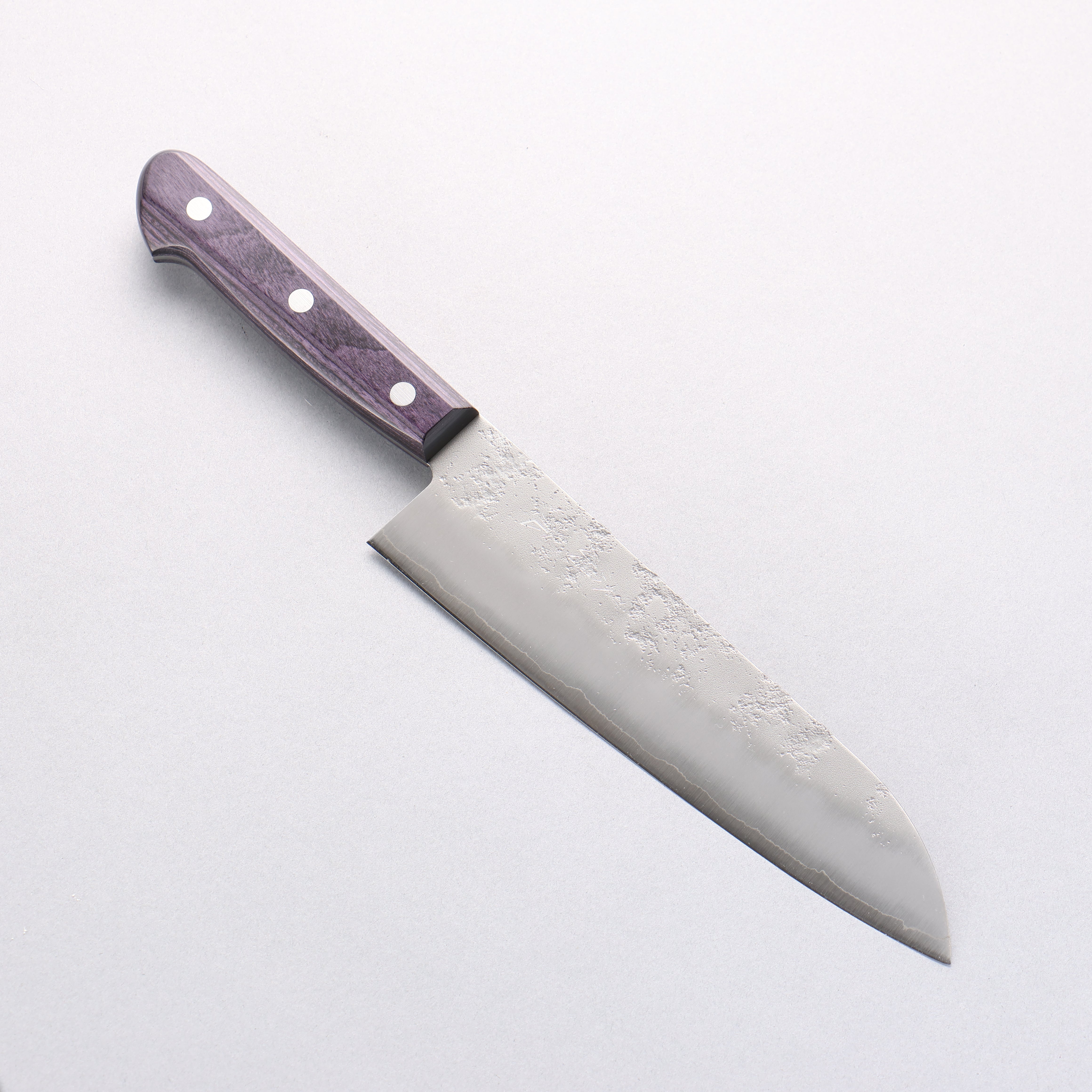 Oul Silver Steel No.3 Nashiji Santoku 180mm Purple Pakka wood Handle - Japanny - Best Japanese Knife