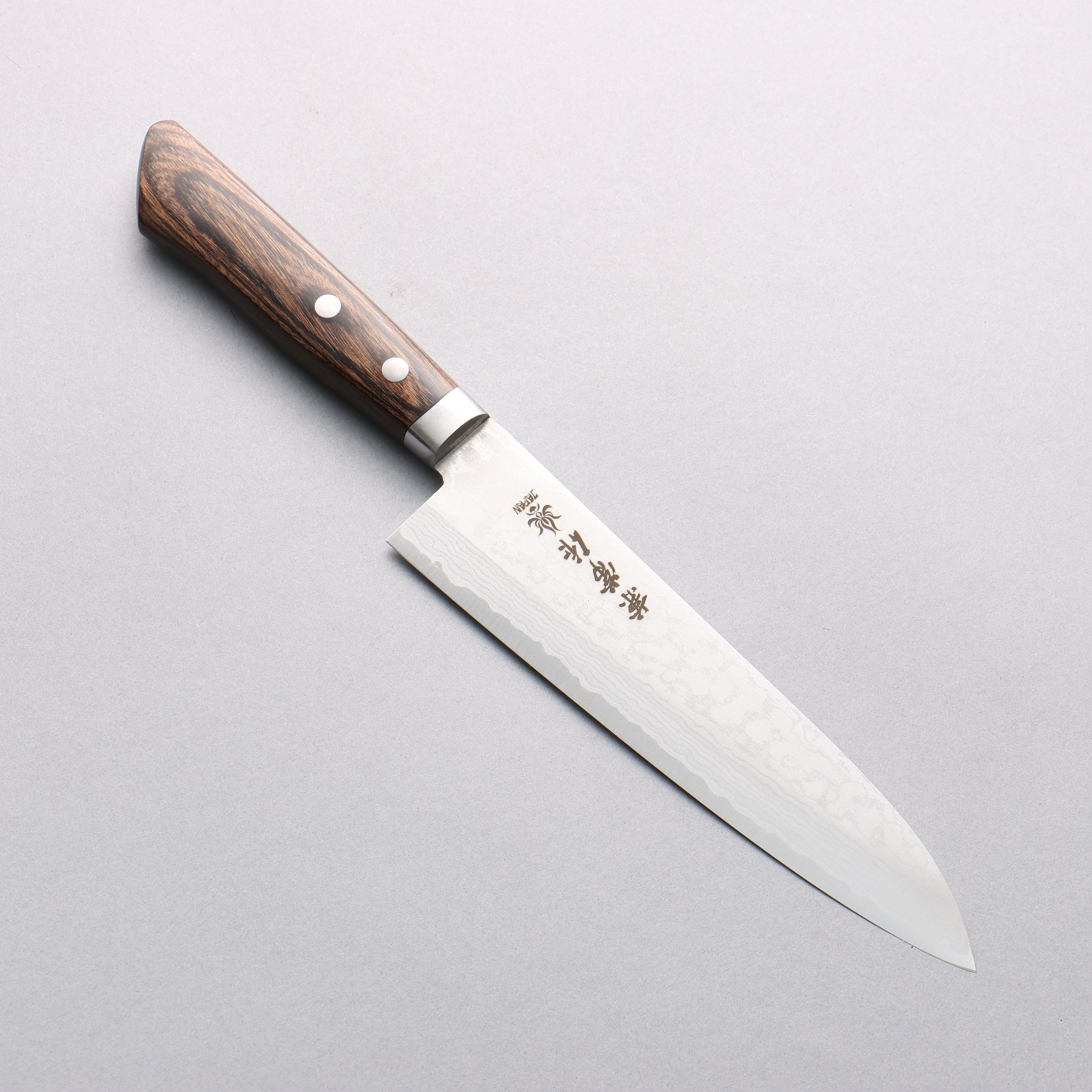 Kanetsune Sairyu VG10 Damascus Gyuto 180mm Brown Ash Handle - Japanny - Best Japanese Knife