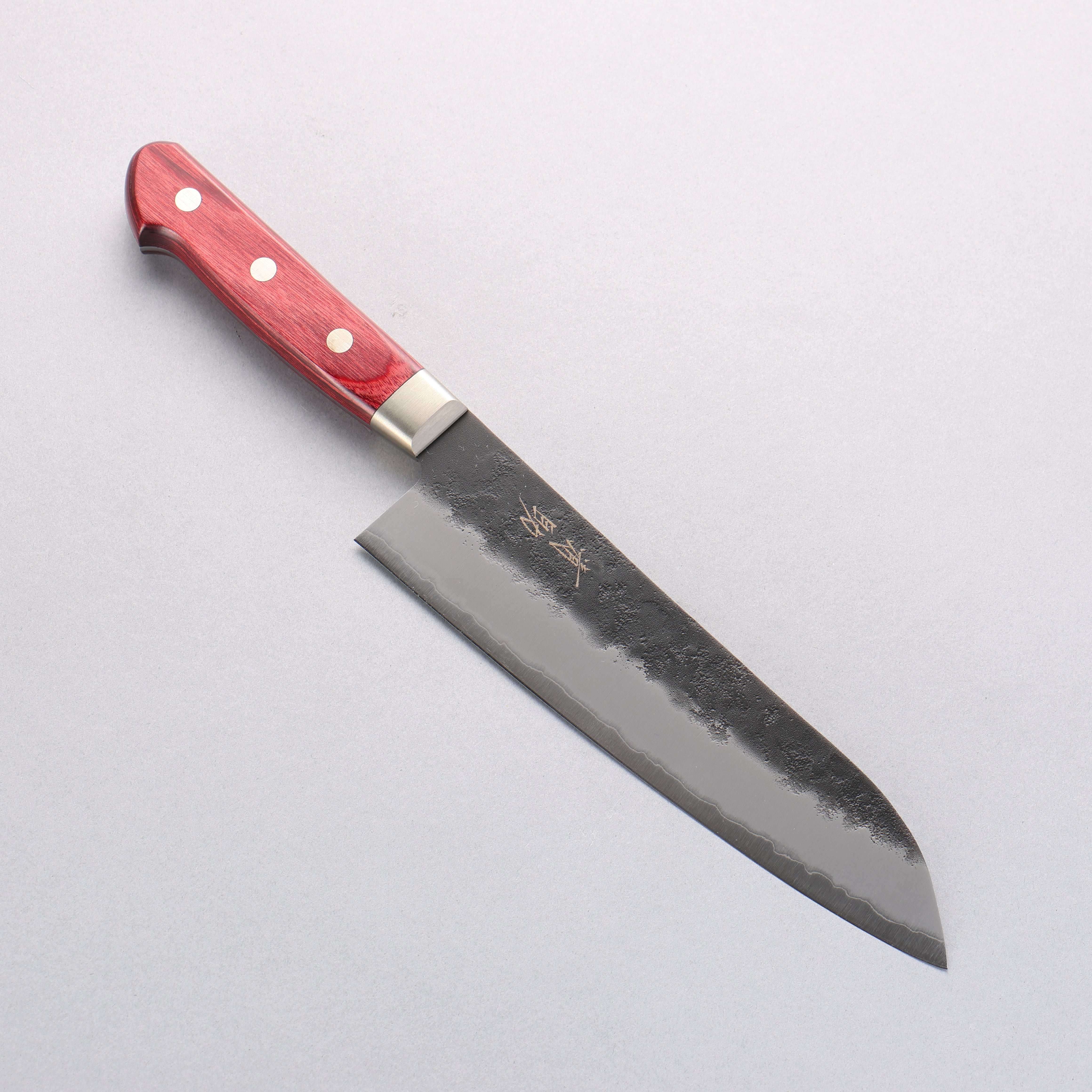 Seisuke Kuronashi Blue Super Nashiji Kurouchi Santoku 180mm Red Pakka wood Handle - Japanny - Best Japanese Knife