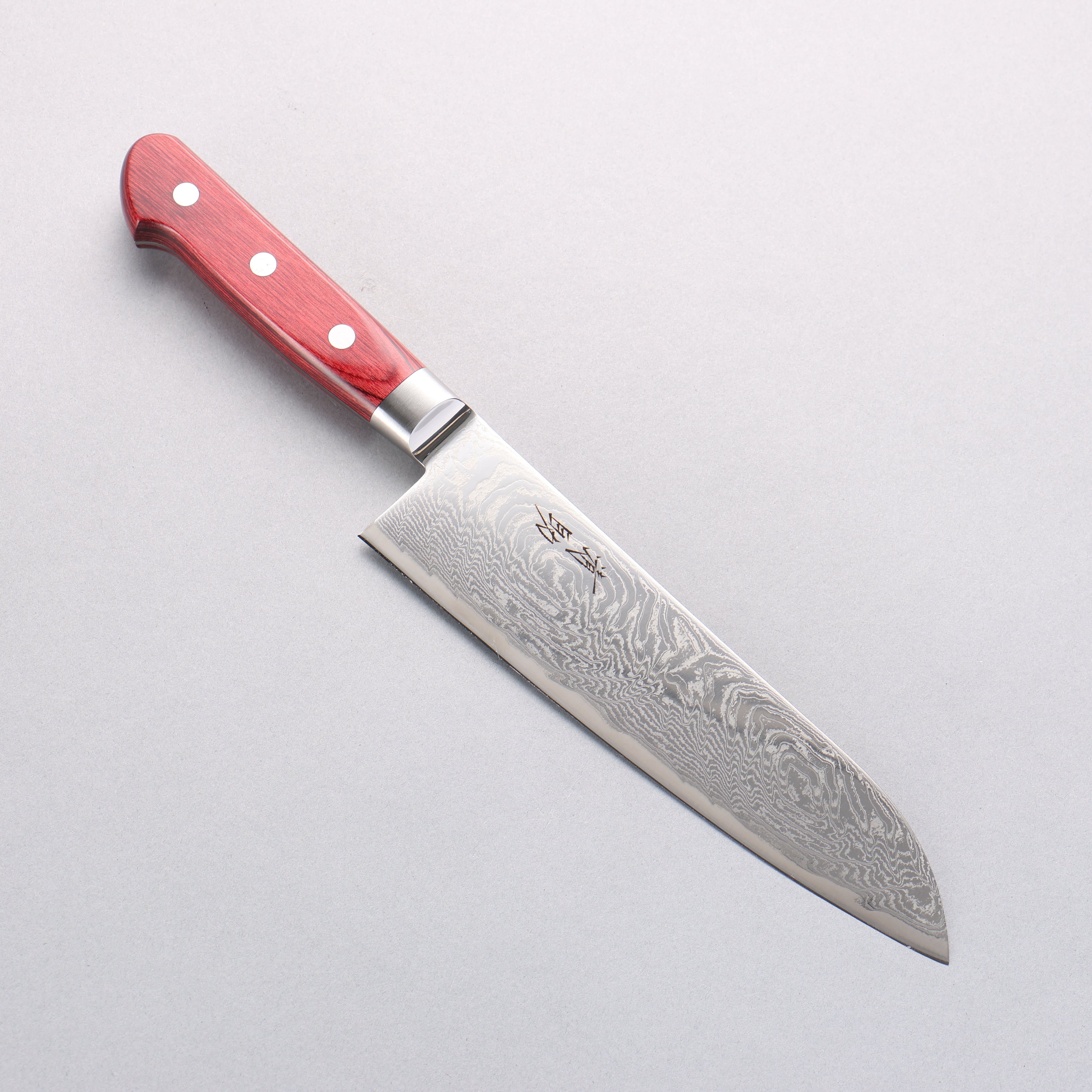 Seisuke Nami AUS10 Mirrored Finish Damascus Santoku 180mm Red Pakka wood Handle - Japanny - Best Japanese Knife