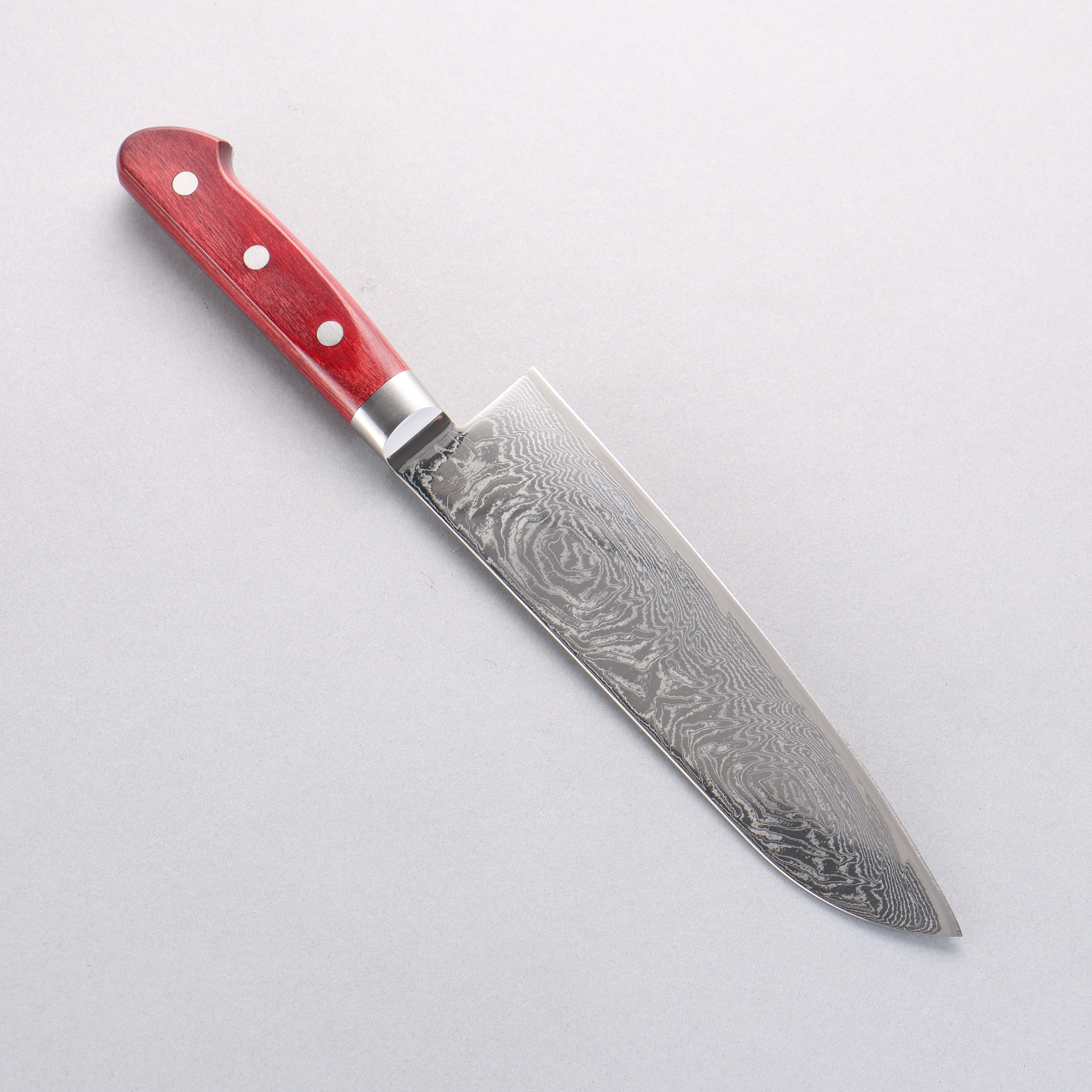 Seisuke Nami AUS10 Mirrored Finish Damascus Santoku 180mm Red Pakka wood Handle - Japanny - Best Japanese Knife