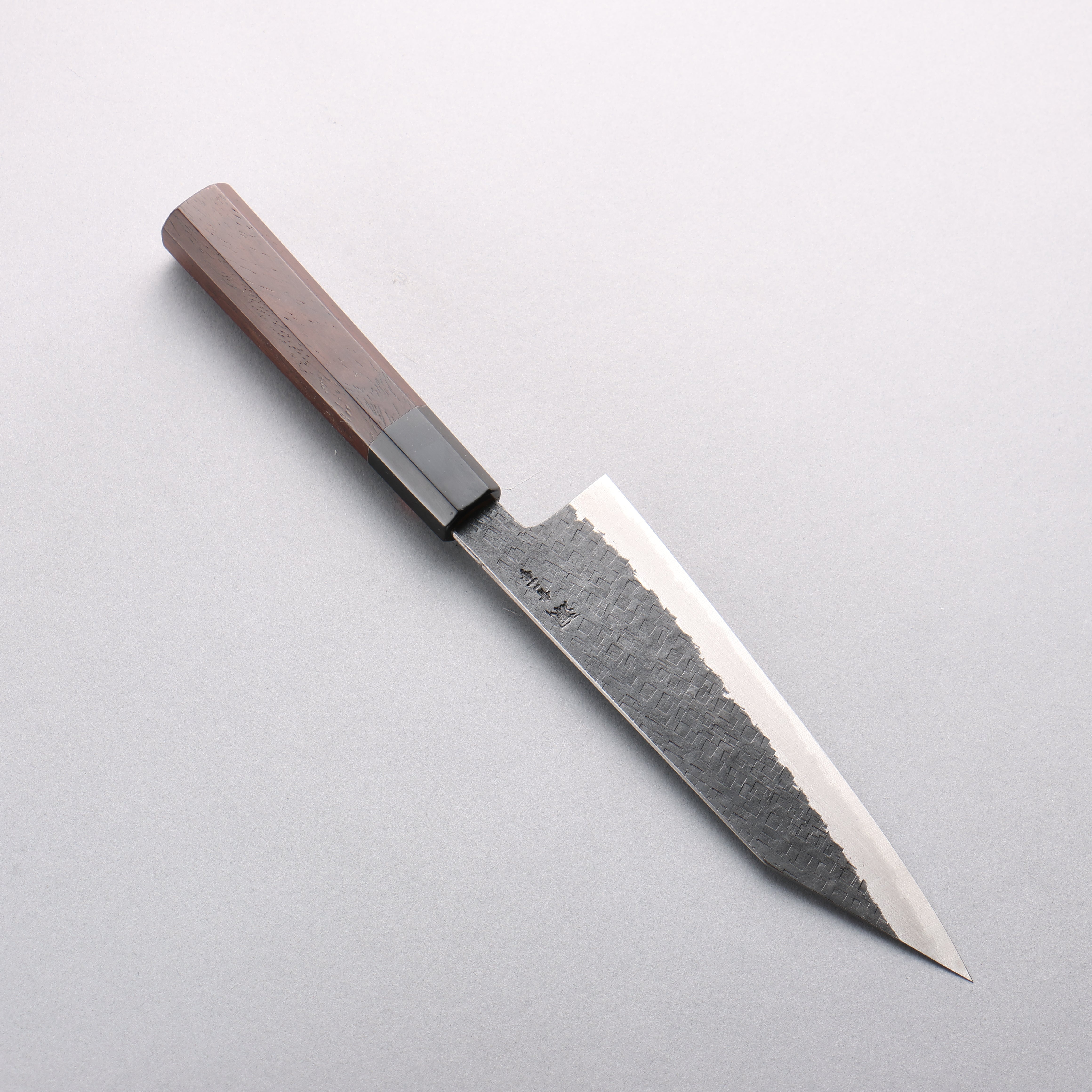 Shigeki Tanaka TEKKA Blue Steel No.2 Kurouchi Hammered(square) Kiritsuke Gyuto 180mm Walnut Handle - Japanny - Best Japanese Knife