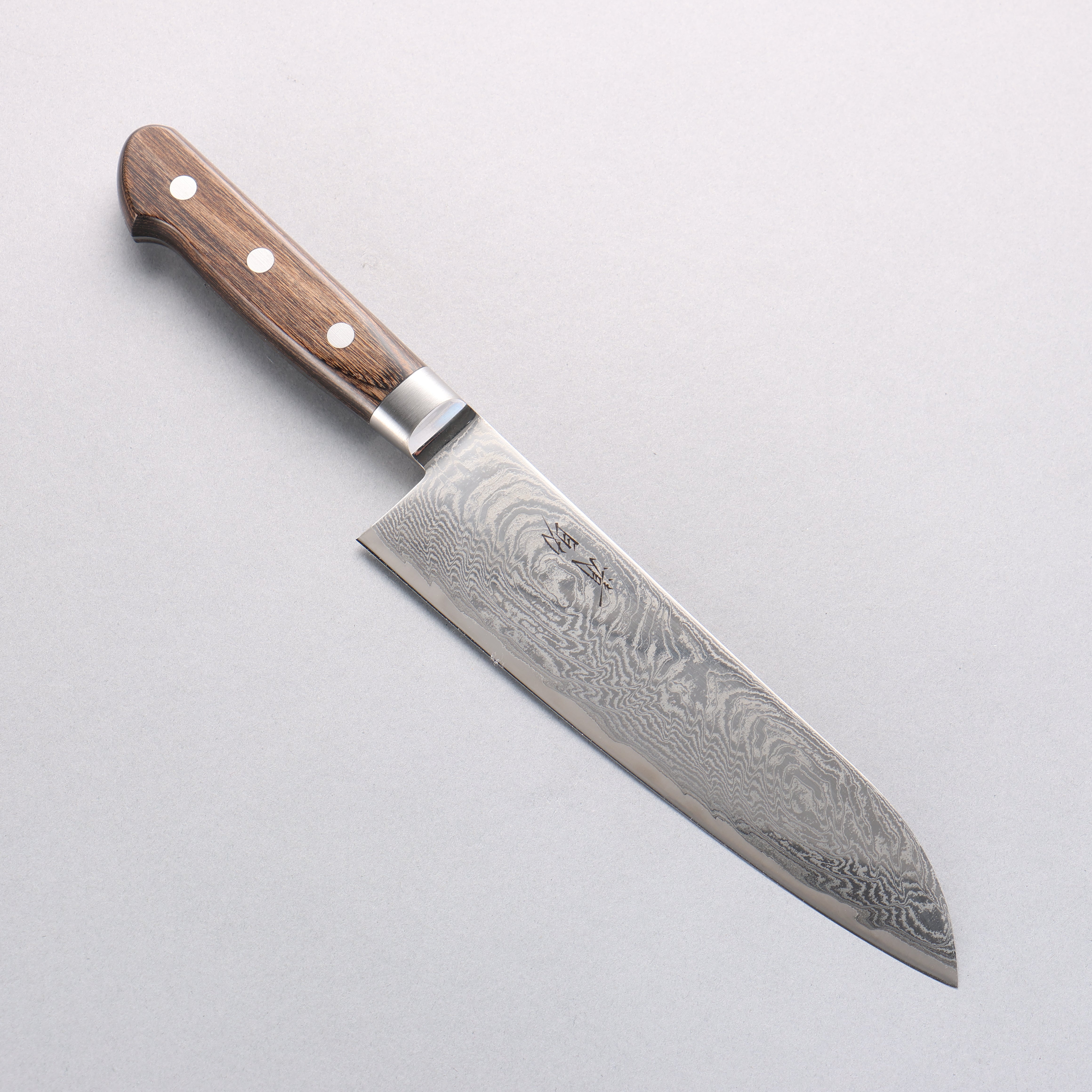 Seisuke Nami AUS10 Mirrored Finish Damascus Santoku 180mm Brown Pakka wood Handle - Japanny - Best Japanese Knife