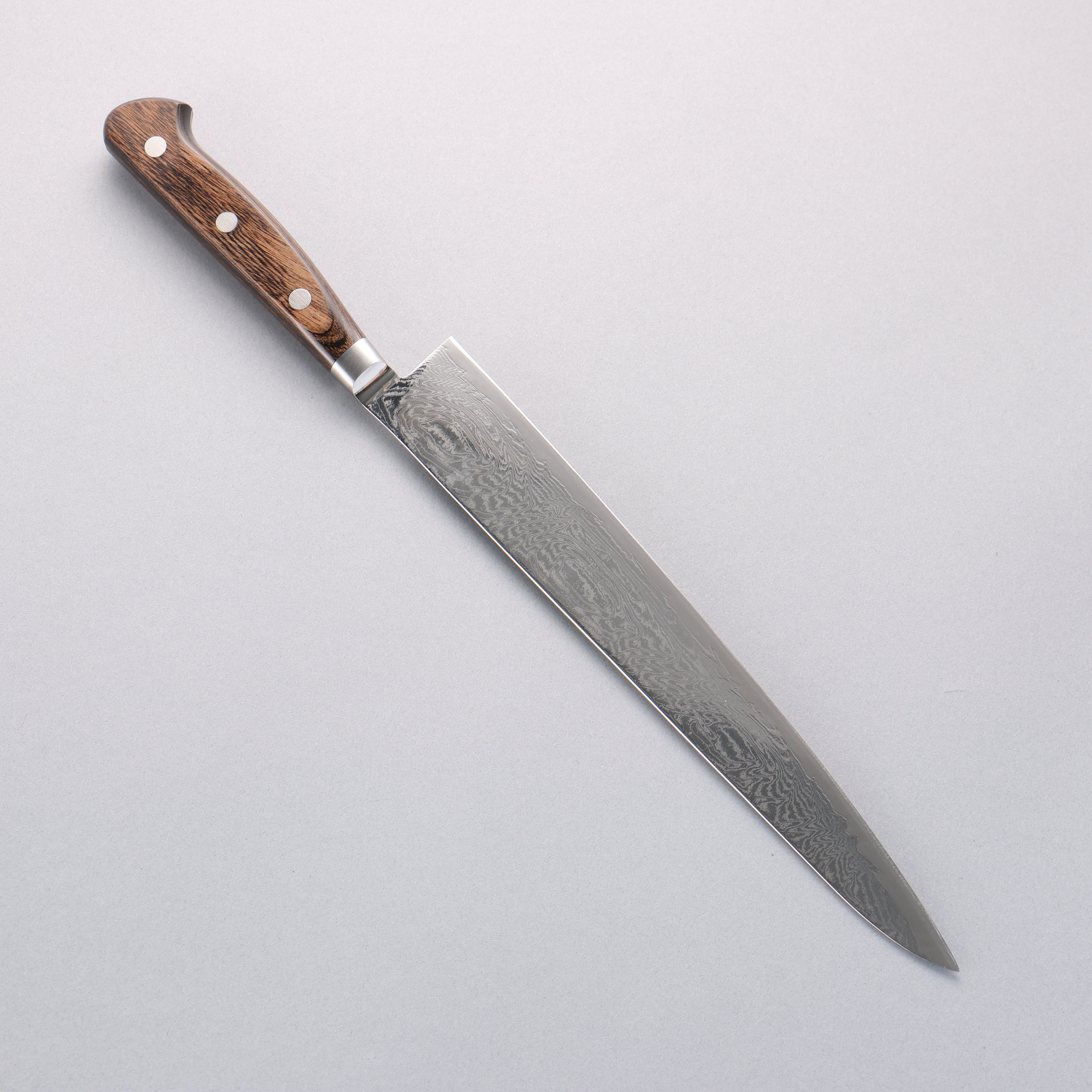 Seisuke Nami AUS10 Mirrored Finish Damascus Sujihiki 240mm Brown Pakka wood Handle - Japanny - Best Japanese Knife