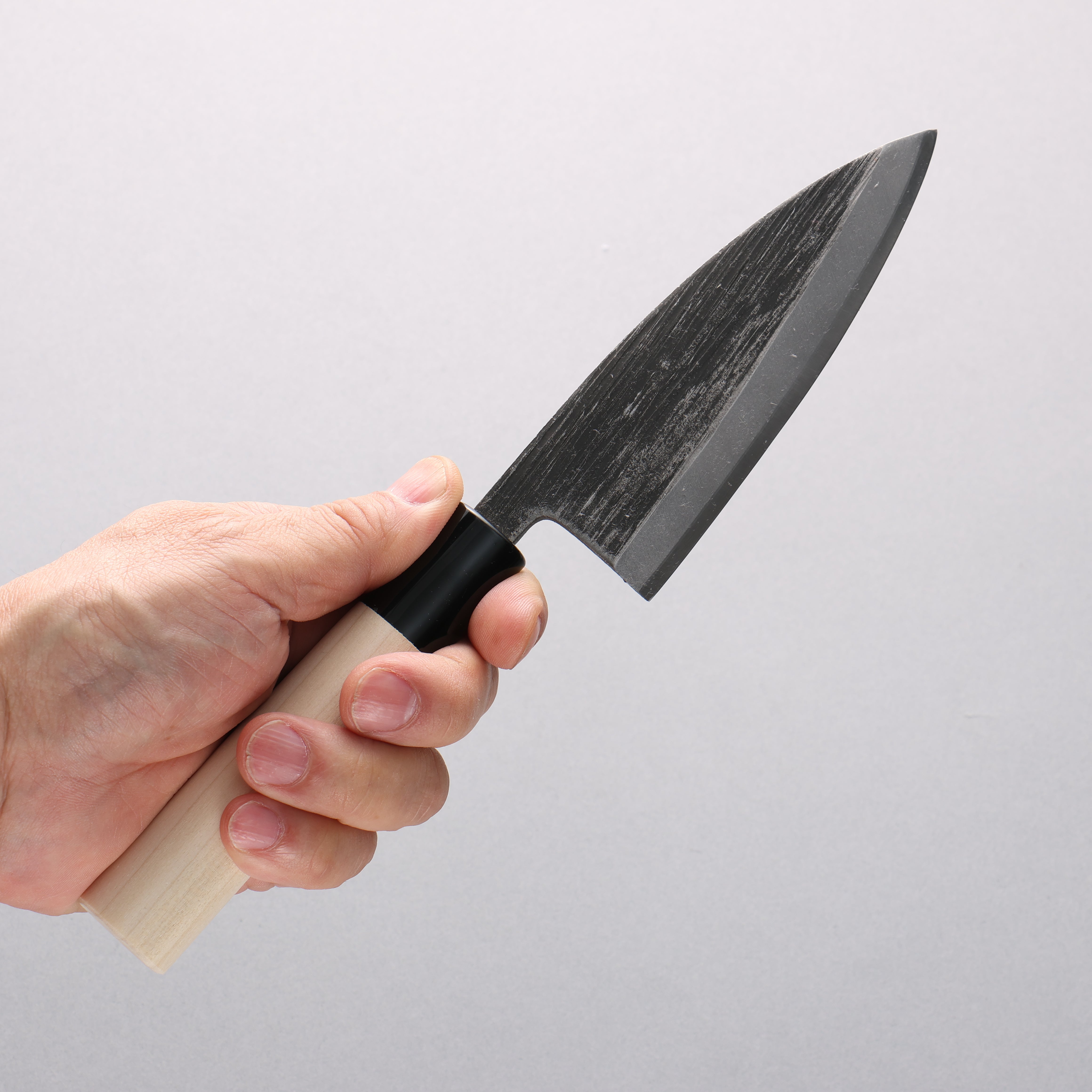 Sakai Takayuki Blue Steel No.2 Black Finished Vertical Stripes Ajikiri 120mm Magnolia (Ferrule: Black Plastic) Handle - Japanny - Best Japanese Knife