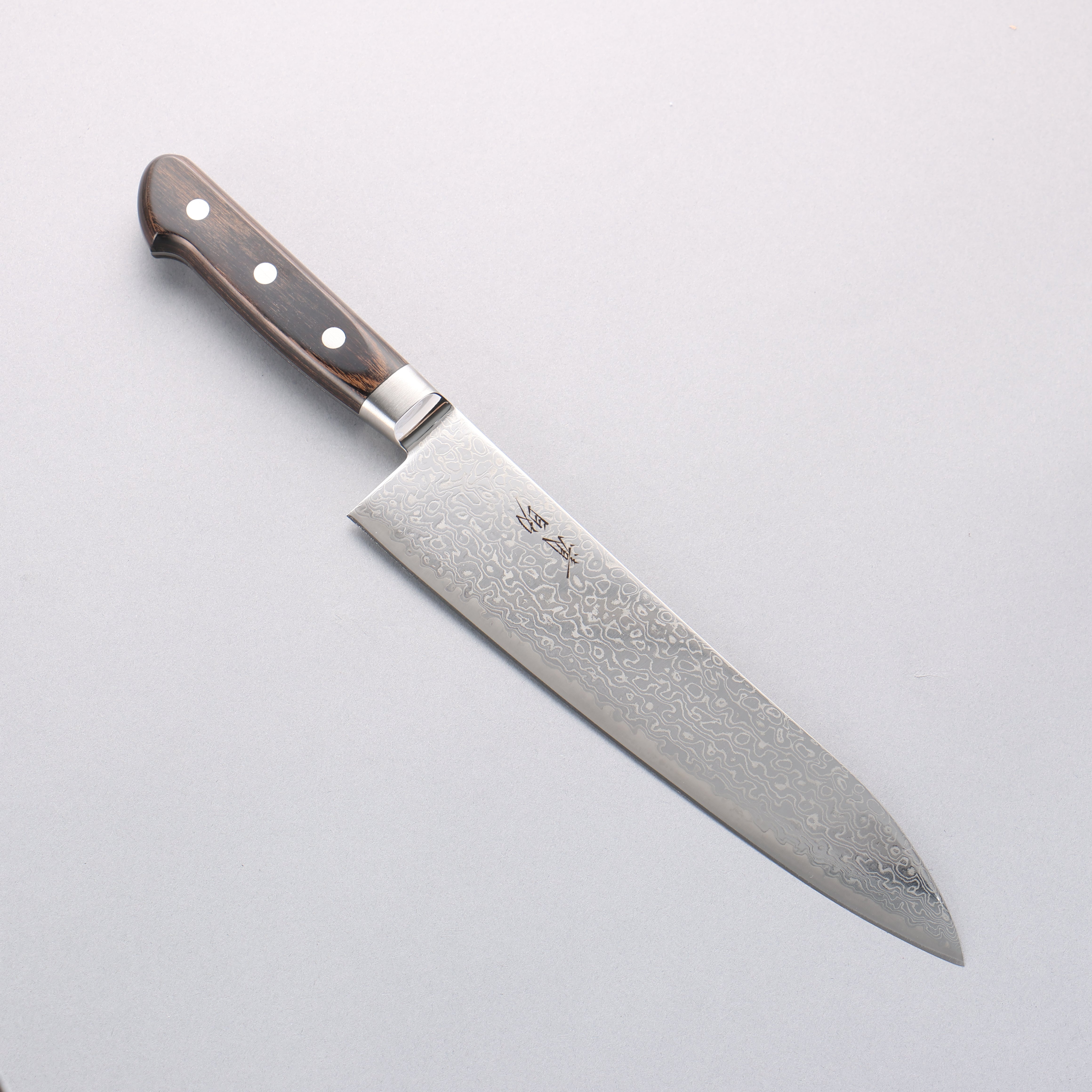 Seisuke Kagami2 AUS10 Mirrored Finish Damascus Gyuto 210mm Brown Pakka wood Handle - Japanny - Best Japanese Knife